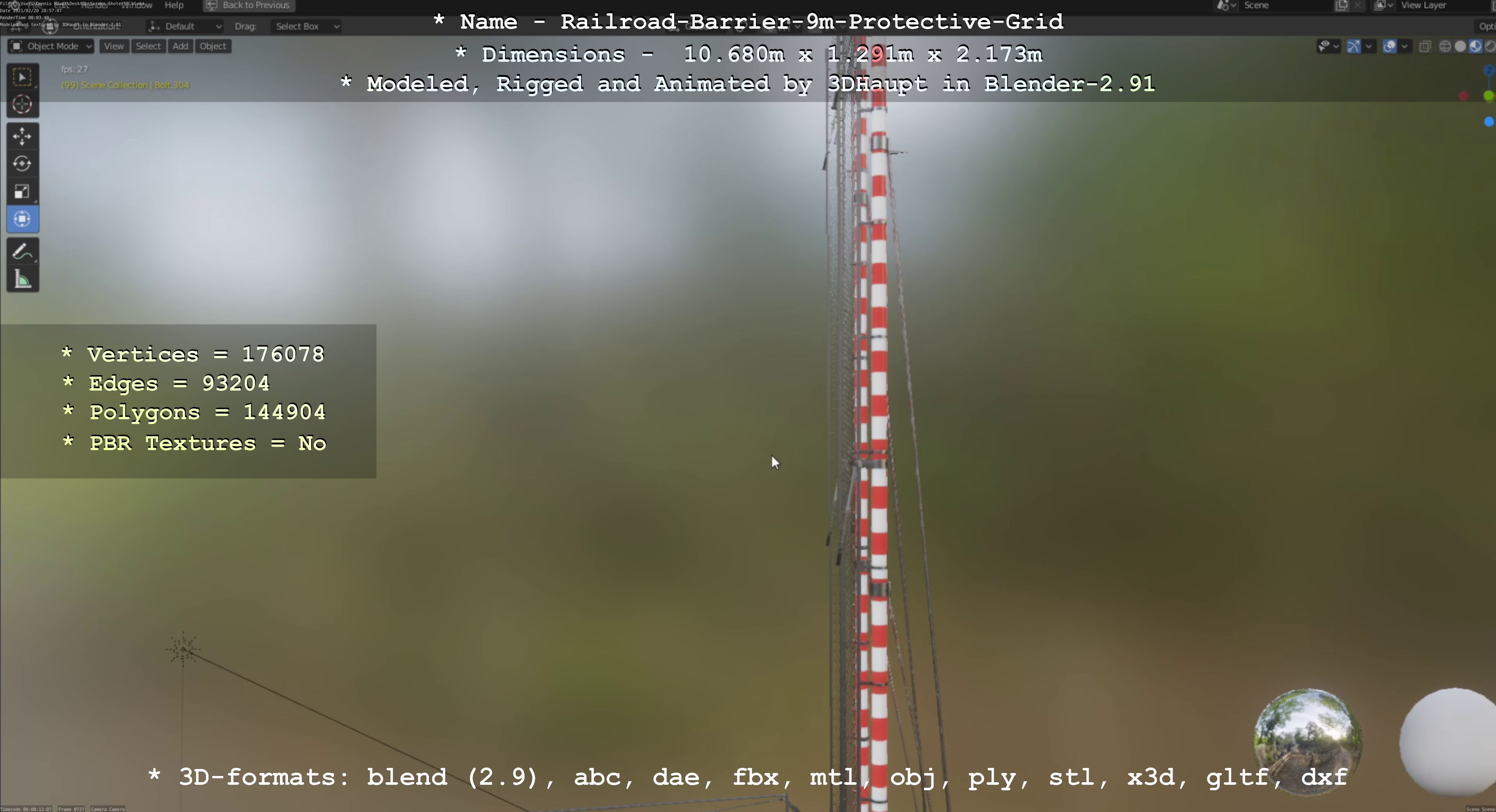 Railroad Barrier 9m High-Poly with Protective Grid 3D model_109