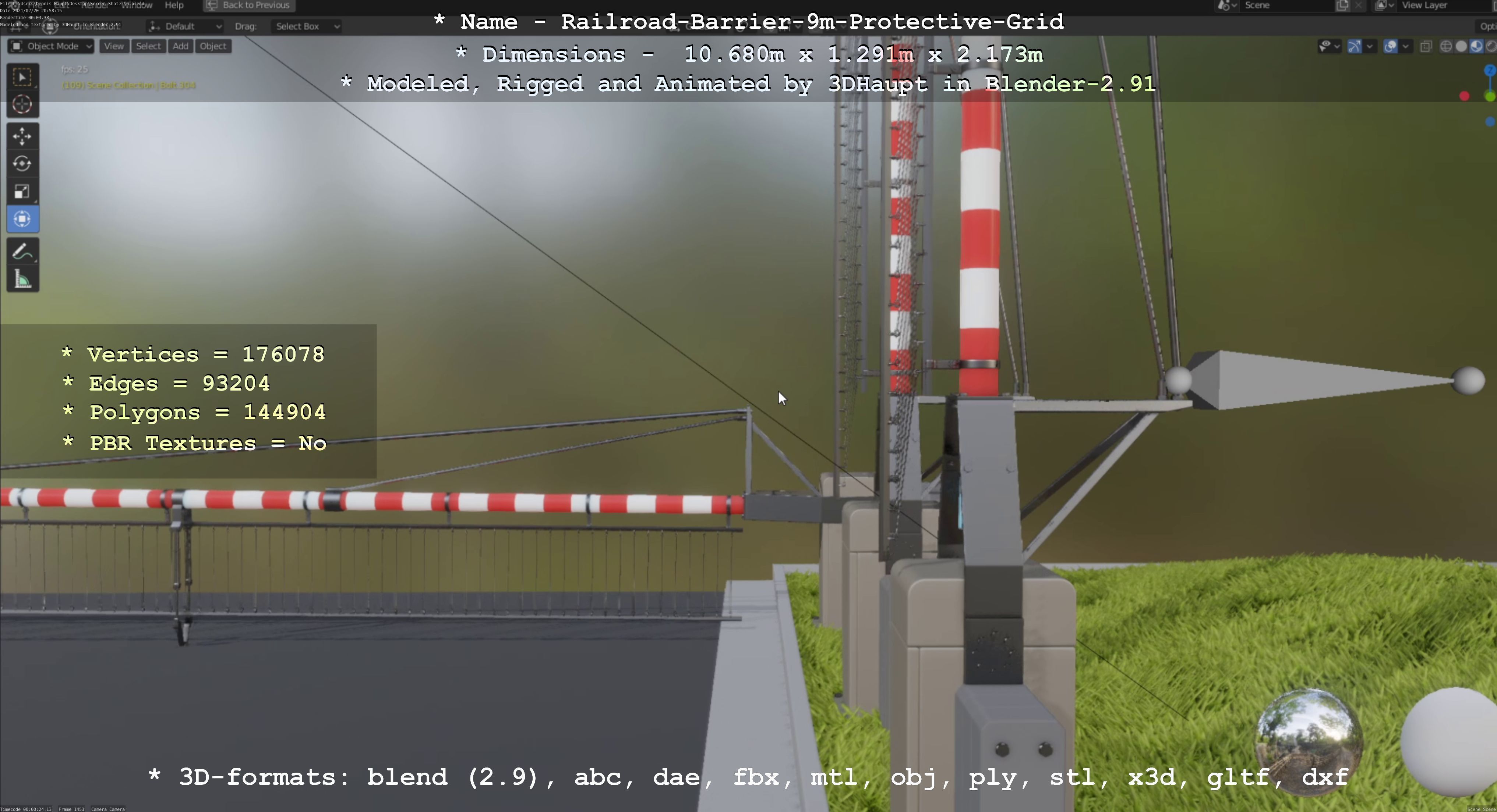 Railroad Barrier 9m High-Poly with Protective Grid 3D model_123
