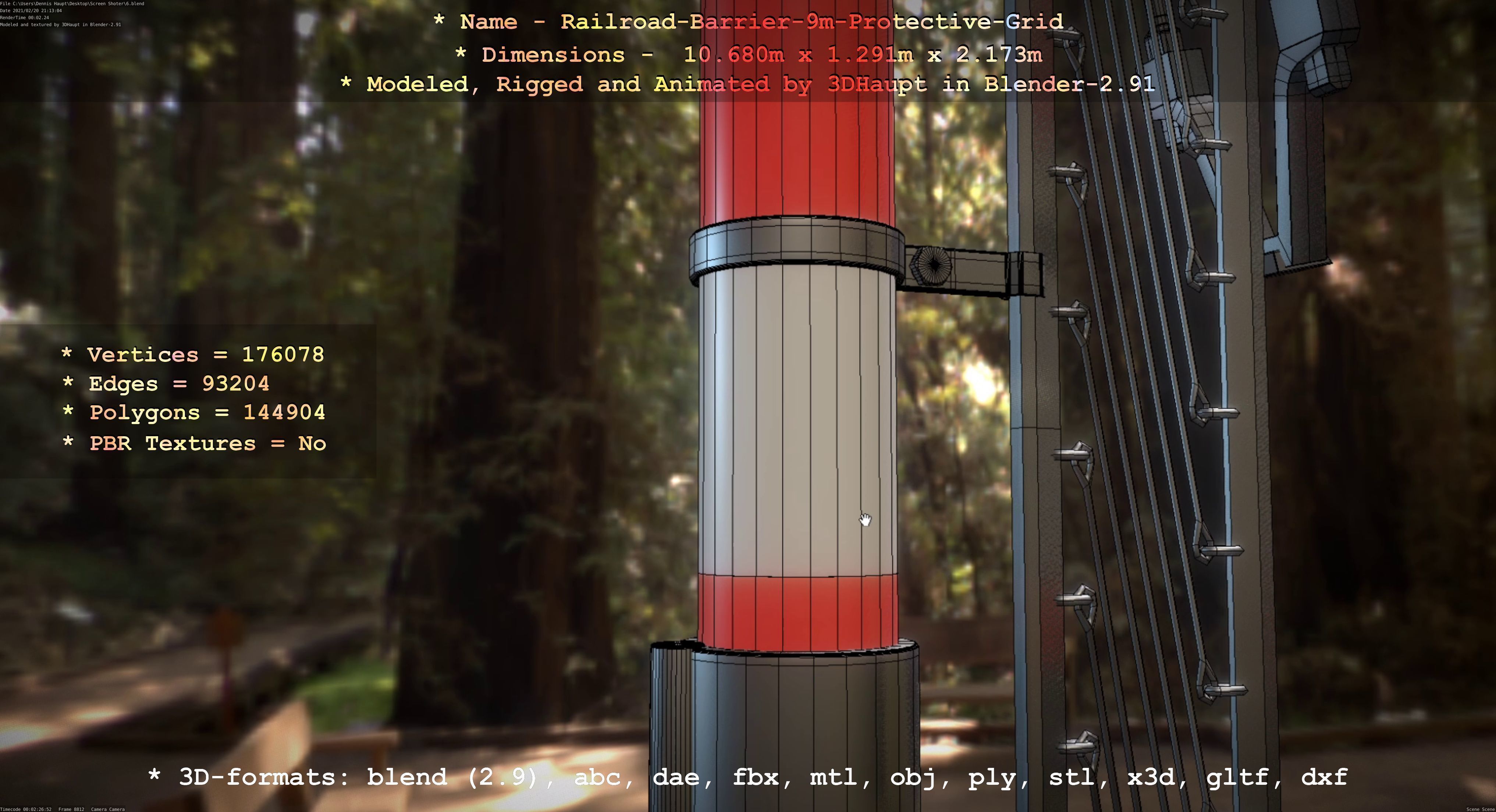 Railroad Barrier 9m High-Poly with Protective Grid 3D model_79