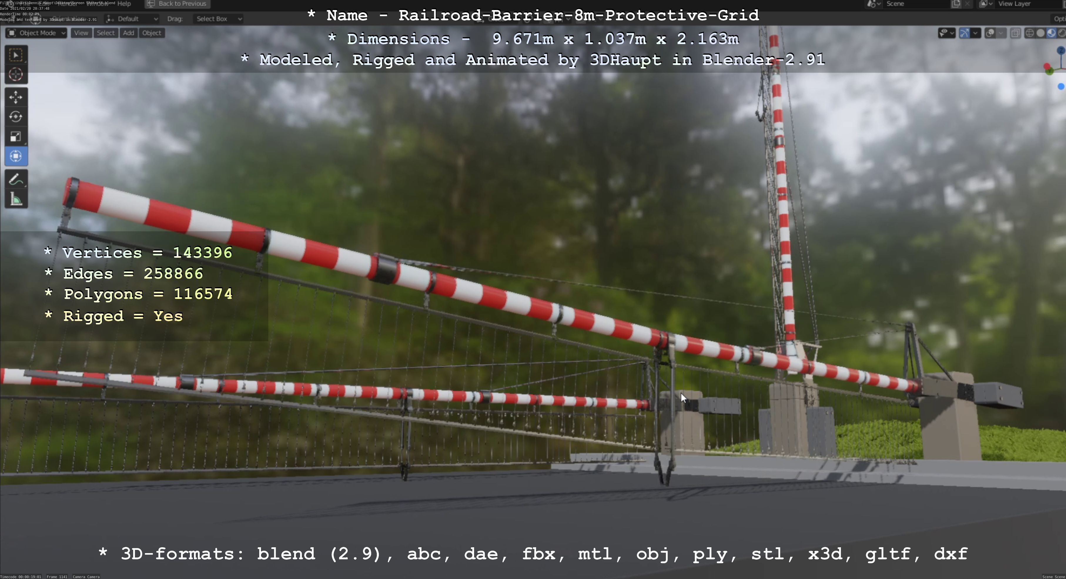 Railroad Barrier 8m High-Poly with Protective Grid 3D model_79