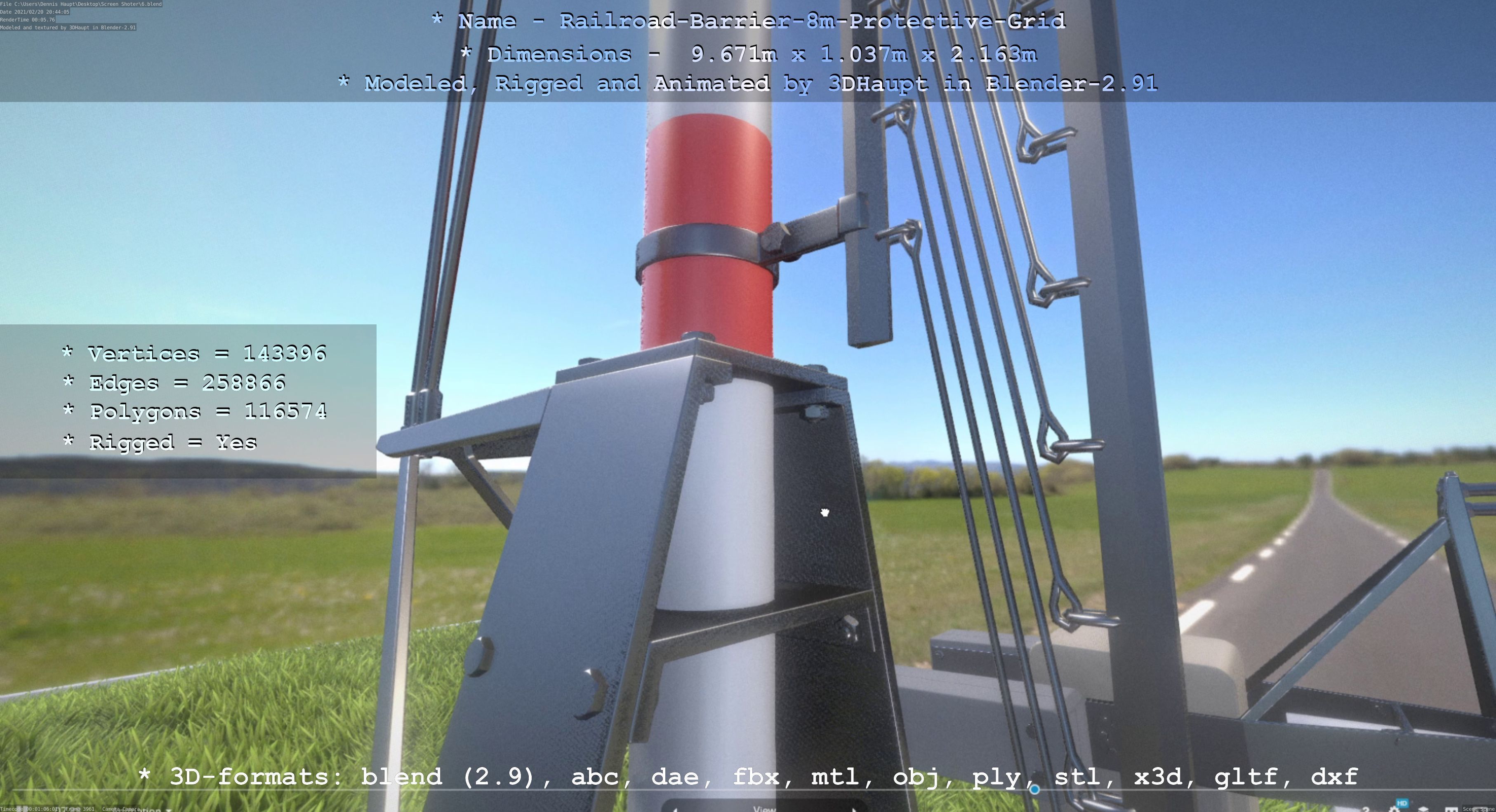 Railroad Barrier 8m High-Poly with Protective Grid 3D model_125