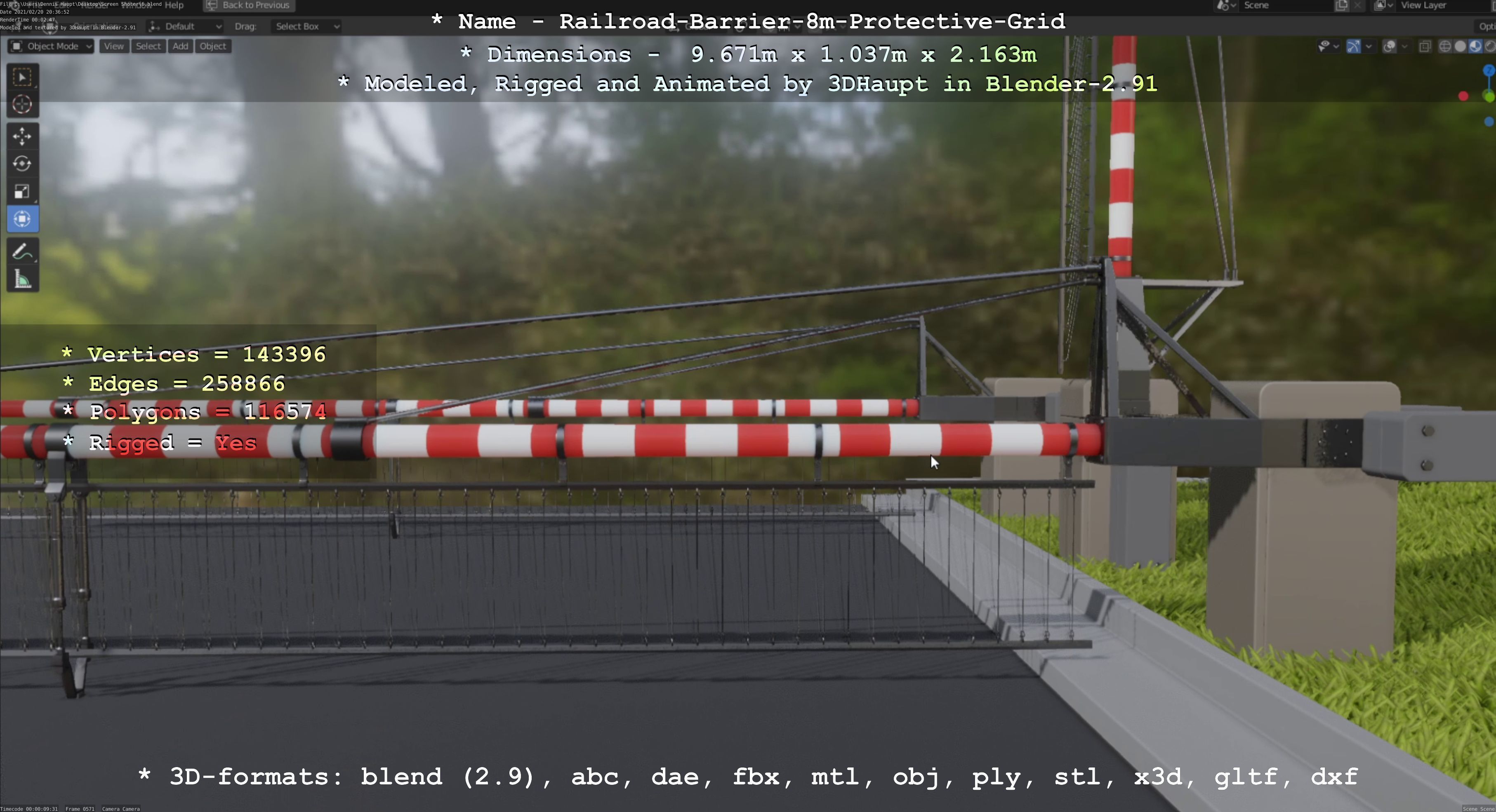 Railroad Barrier 8m High-Poly with Protective Grid 3D model_61