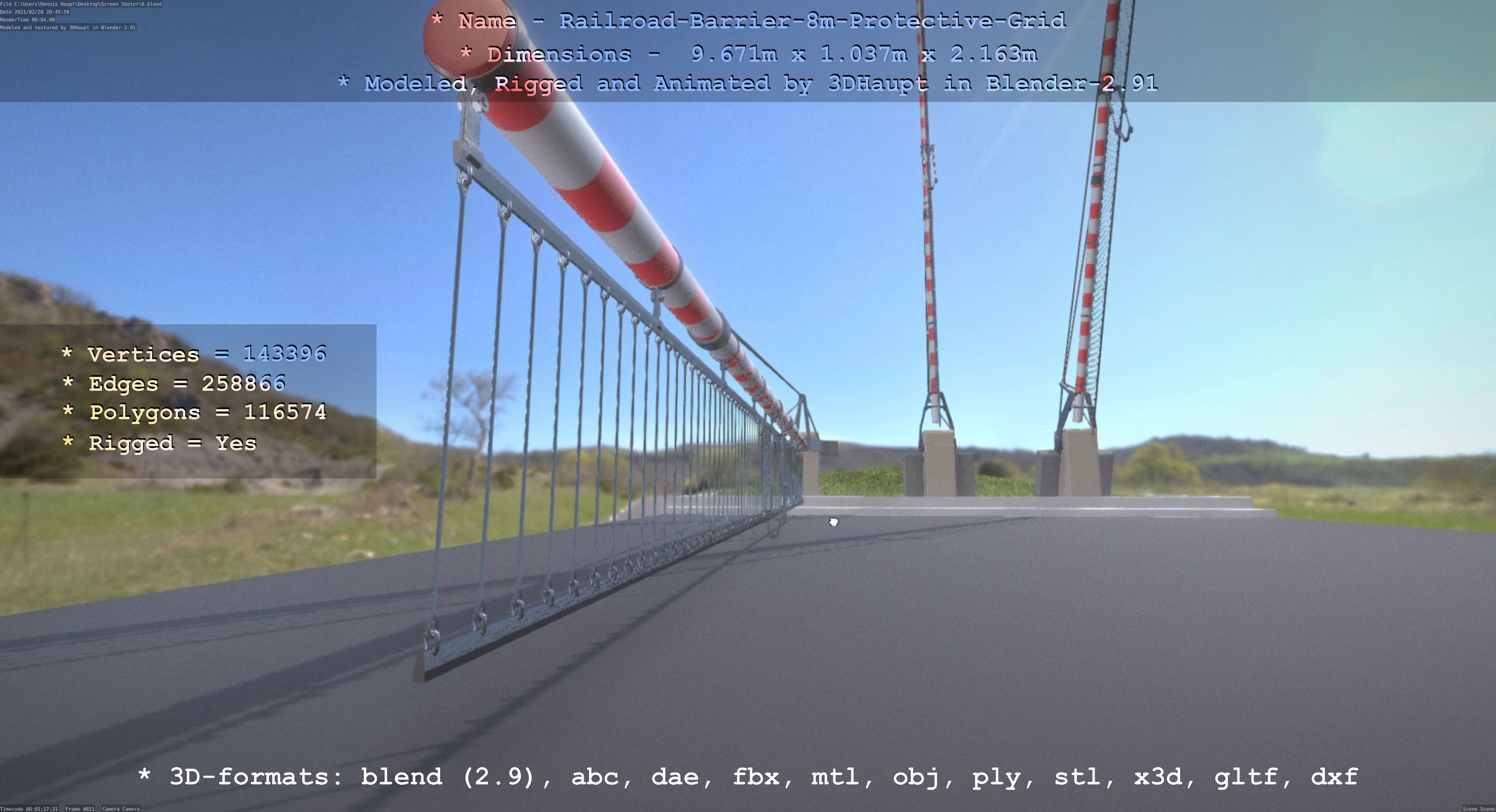 Railroad Barrier 8m High-Poly with Protective Grid 3D model_127