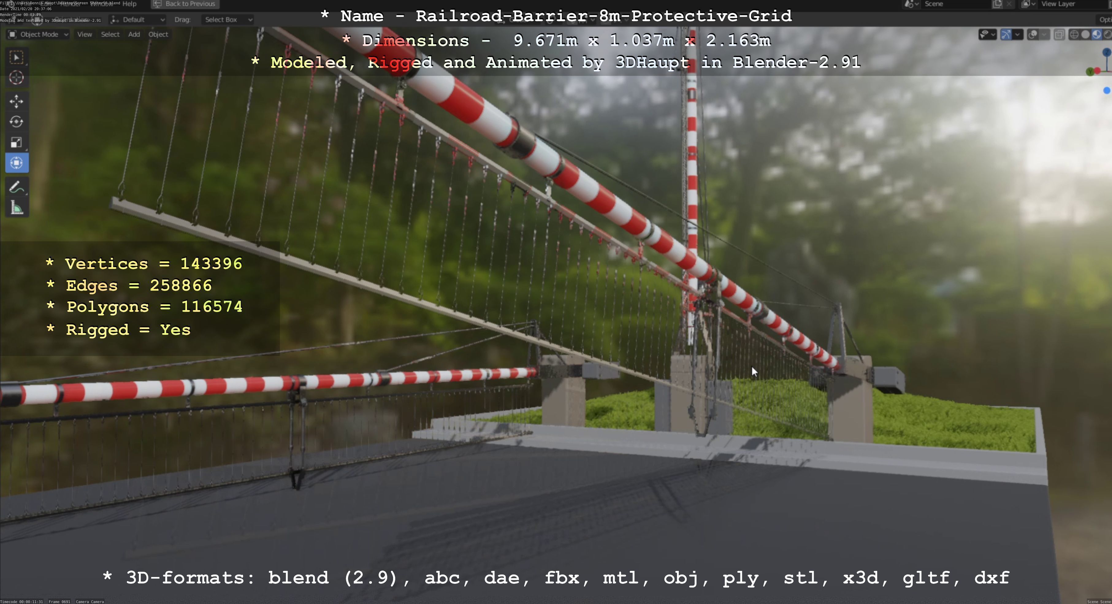 Railroad Barrier 8m High-Poly with Protective Grid 3D model_64