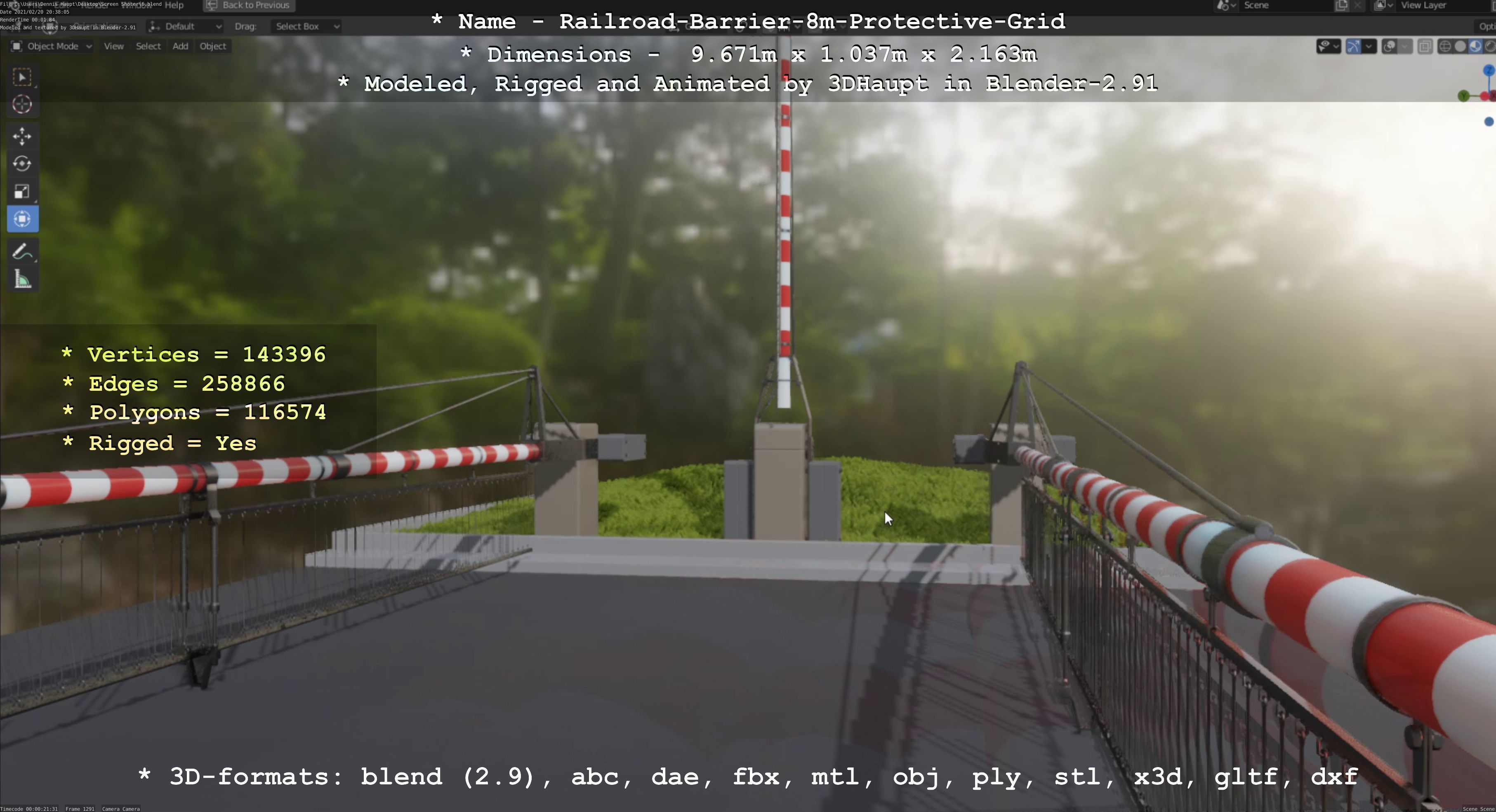 Railroad Barrier 8m High-Poly with Protective Grid 3D model_83