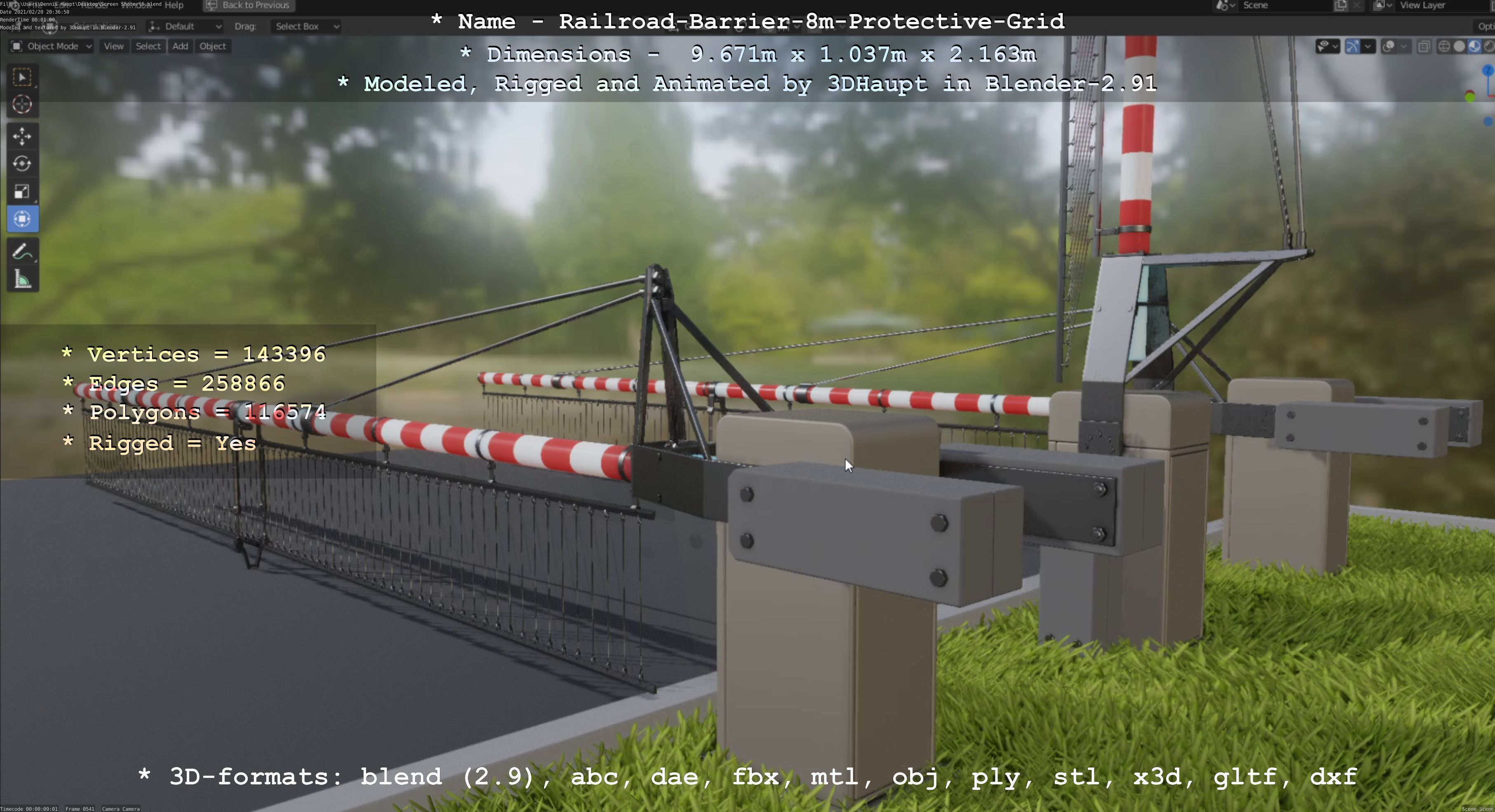 Railroad Barrier 8m High-Poly with Protective Grid 3D model_35
