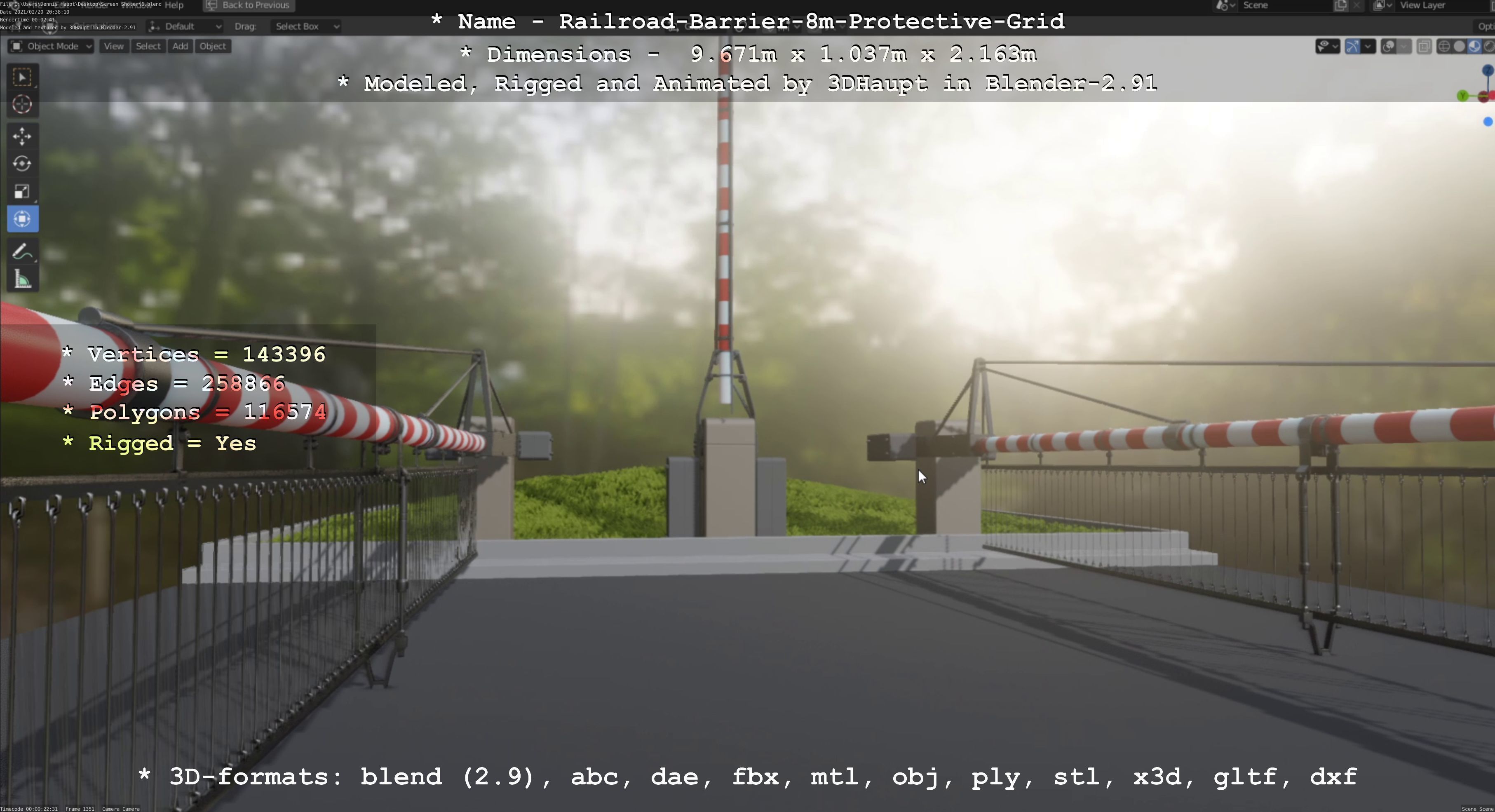 Railroad Barrier 8m High-Poly with Protective Grid 3D model_85