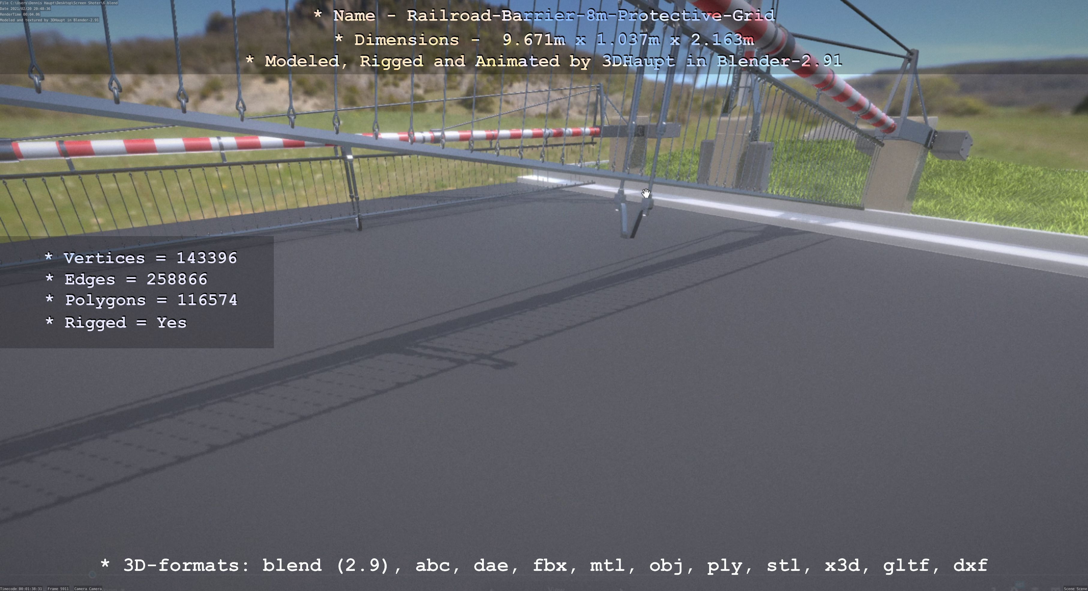 Railroad Barrier 8m High-Poly with Protective Grid 3D model_136