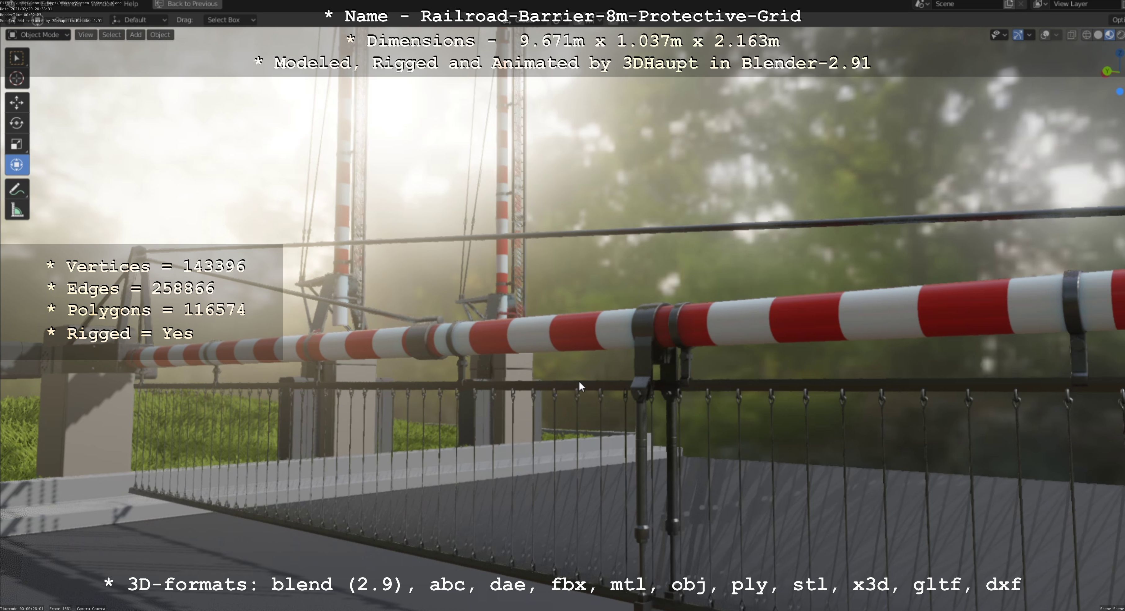 Railroad Barrier 8m High-Poly with Protective Grid 3D model_90