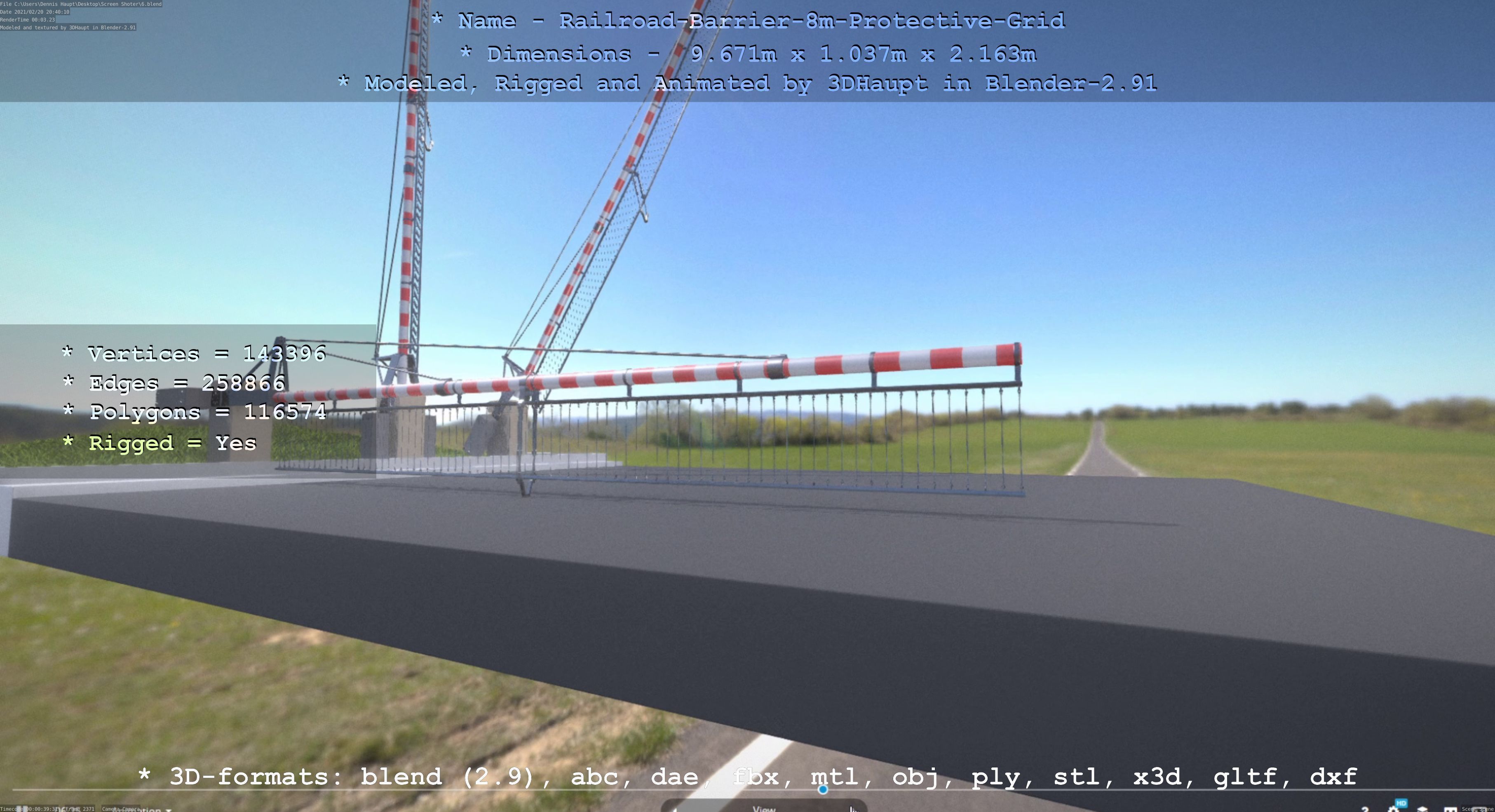 Railroad Barrier 8m High-Poly with Protective Grid 3D model_109