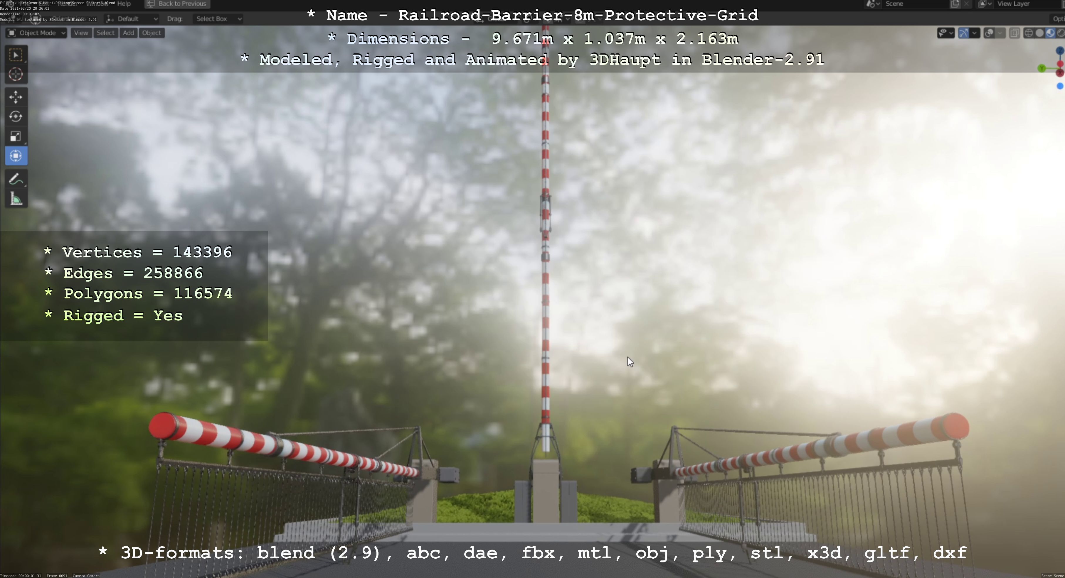 Railroad Barrier 8m High-Poly with Protective Grid 3D model_69