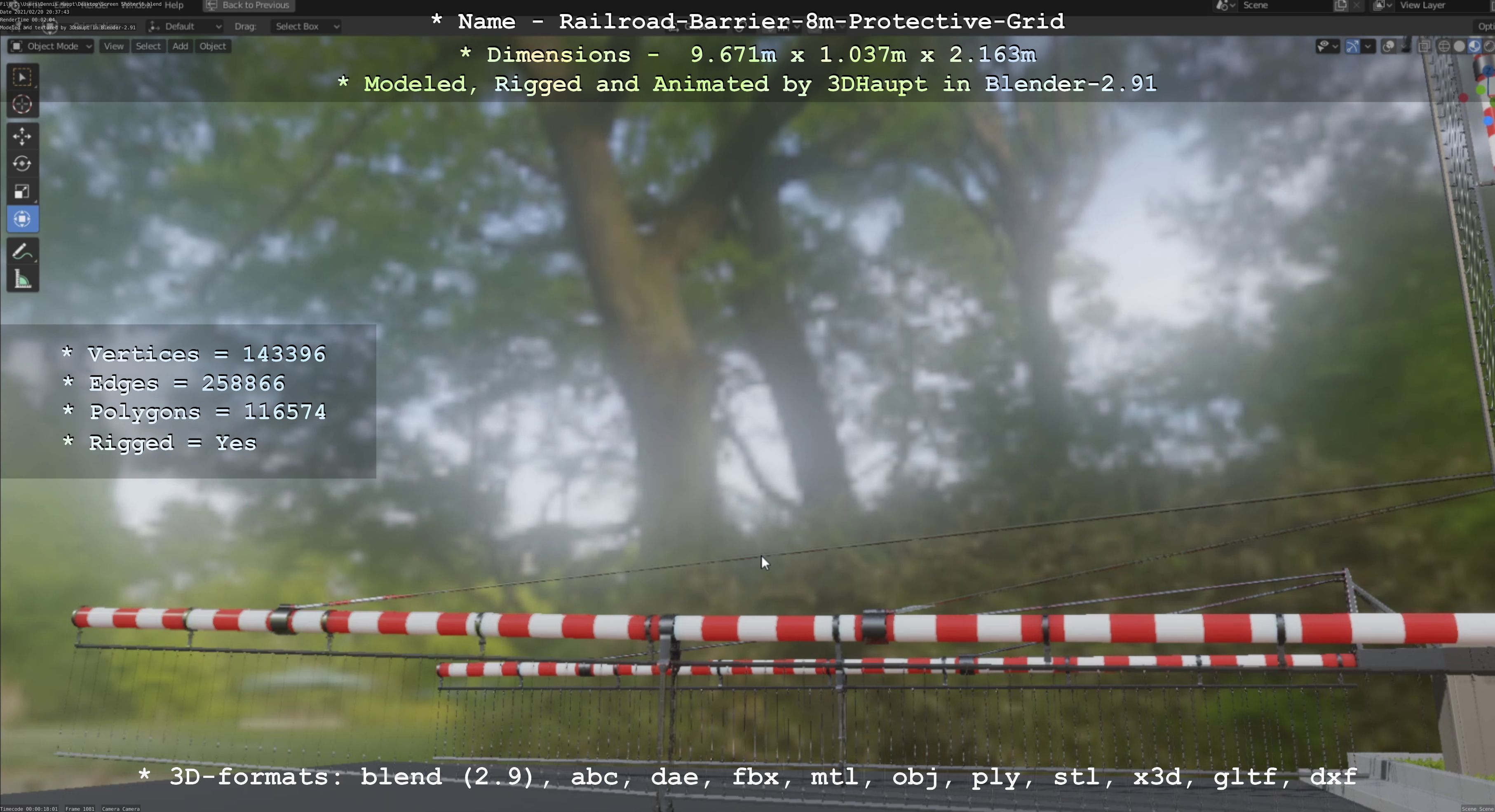 Railroad Barrier 8m High-Poly with Protective Grid 3D model_77