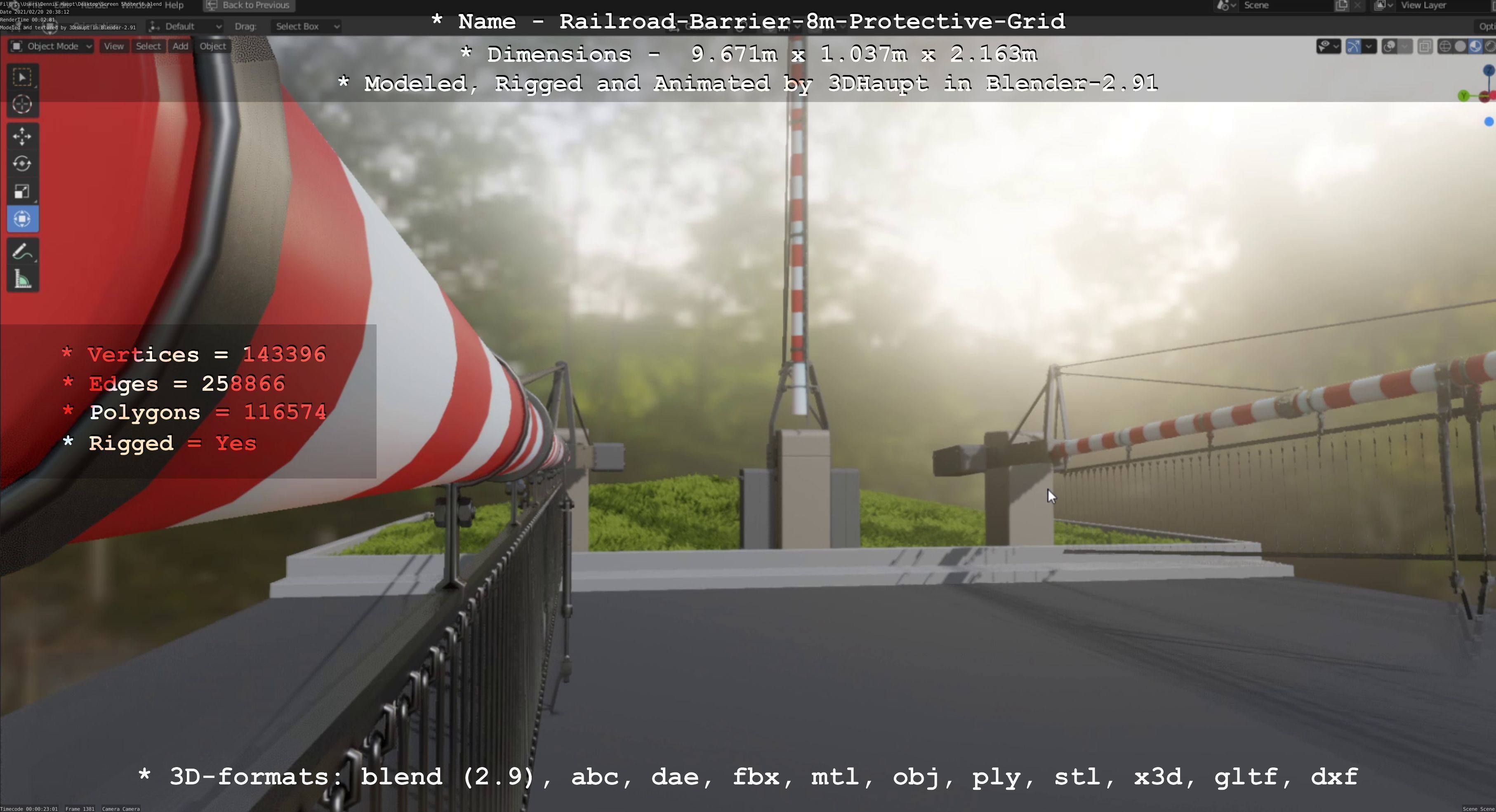 Railroad Barrier 8m High-Poly with Protective Grid 3D model_86