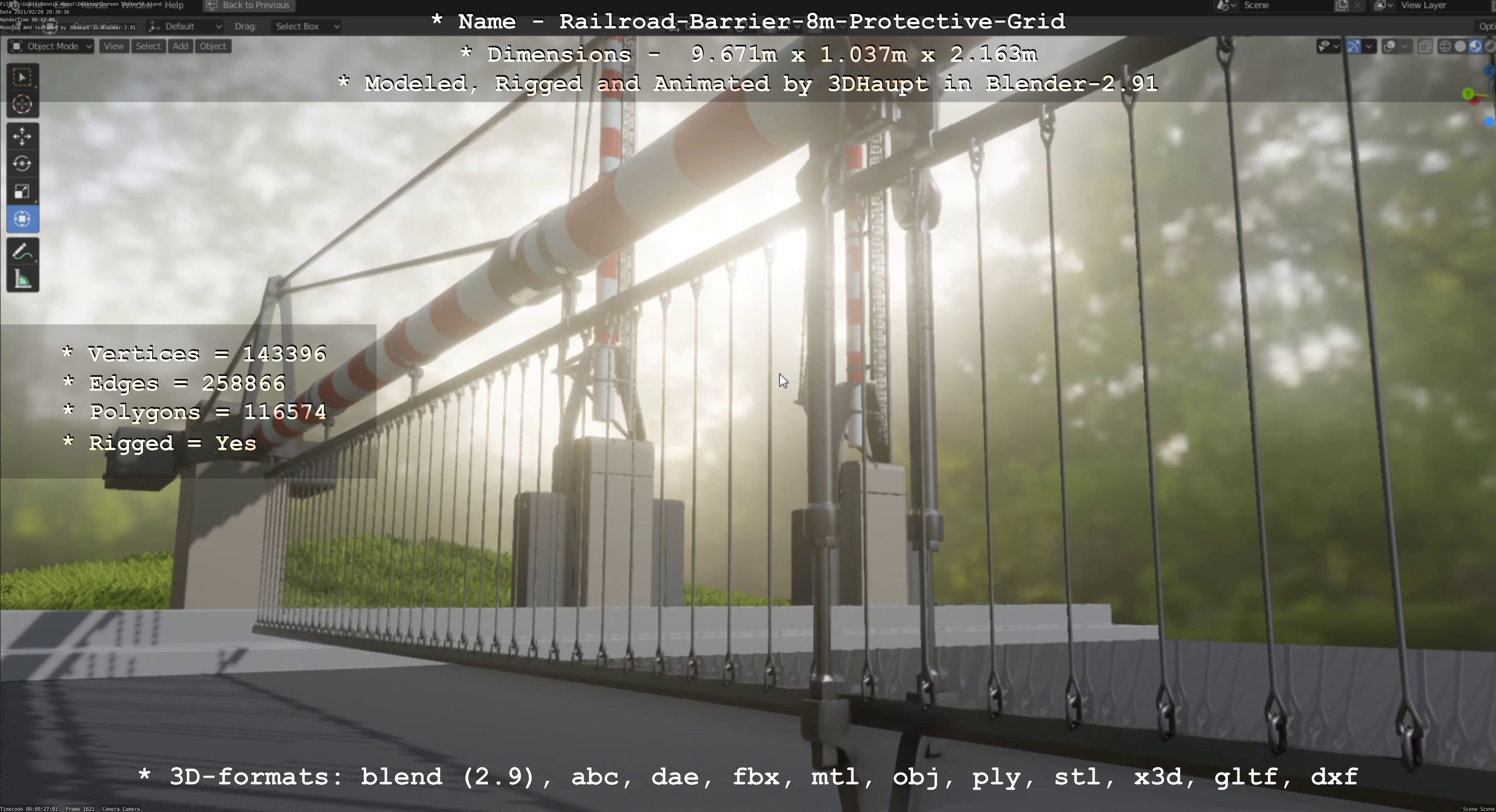 Railroad Barrier 8m High-Poly with Protective Grid 3D model_93