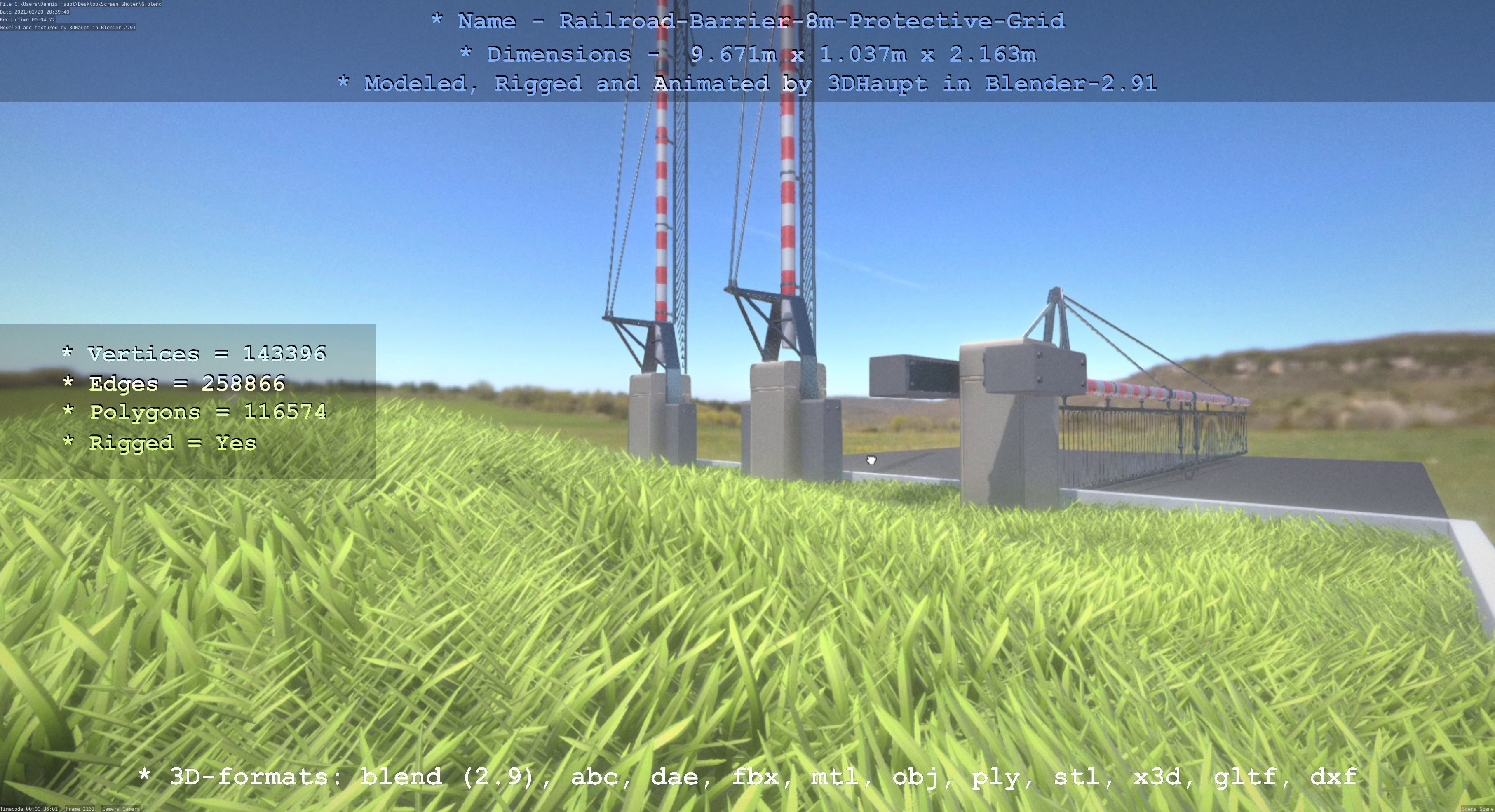 Railroad Barrier 8m High-Poly with Protective Grid 3D model_101