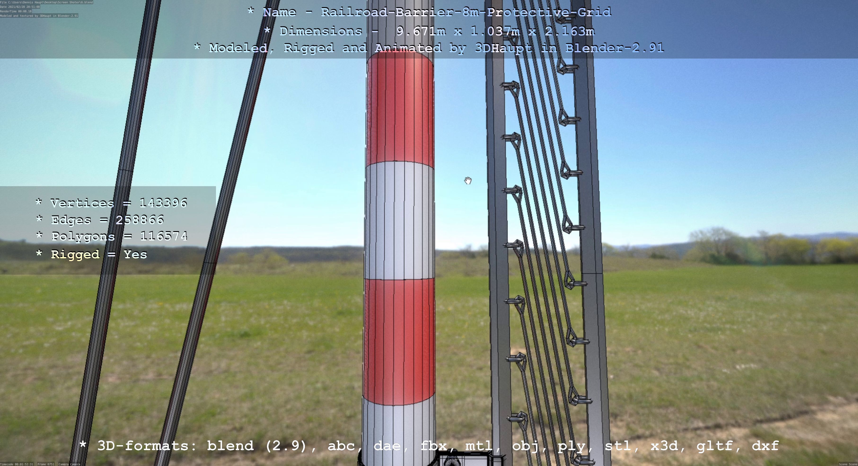 Railroad Barrier 8m High-Poly with Protective Grid 3D model_142