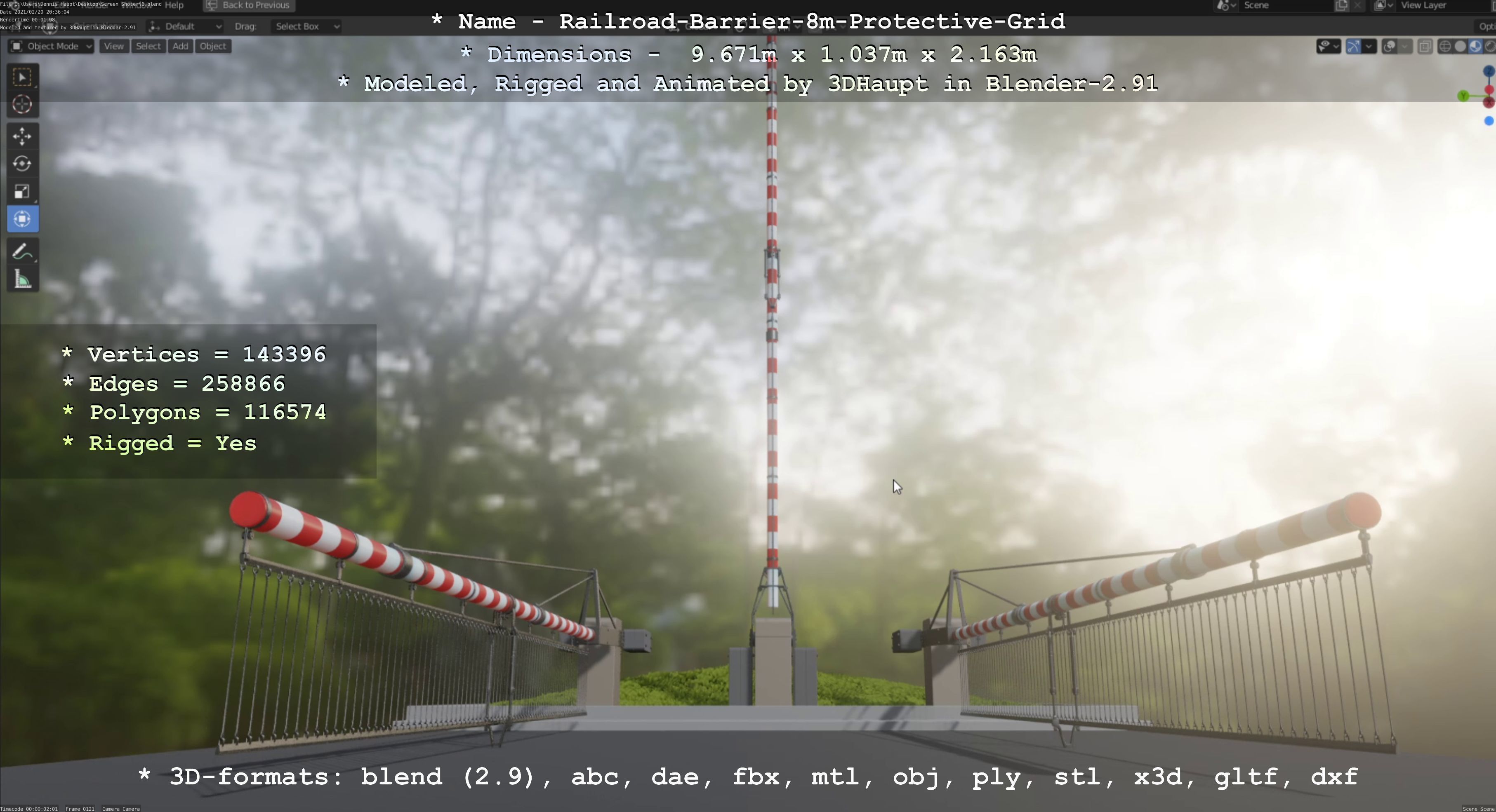 Railroad Barrier 8m High-Poly with Protective Grid 3D model_80