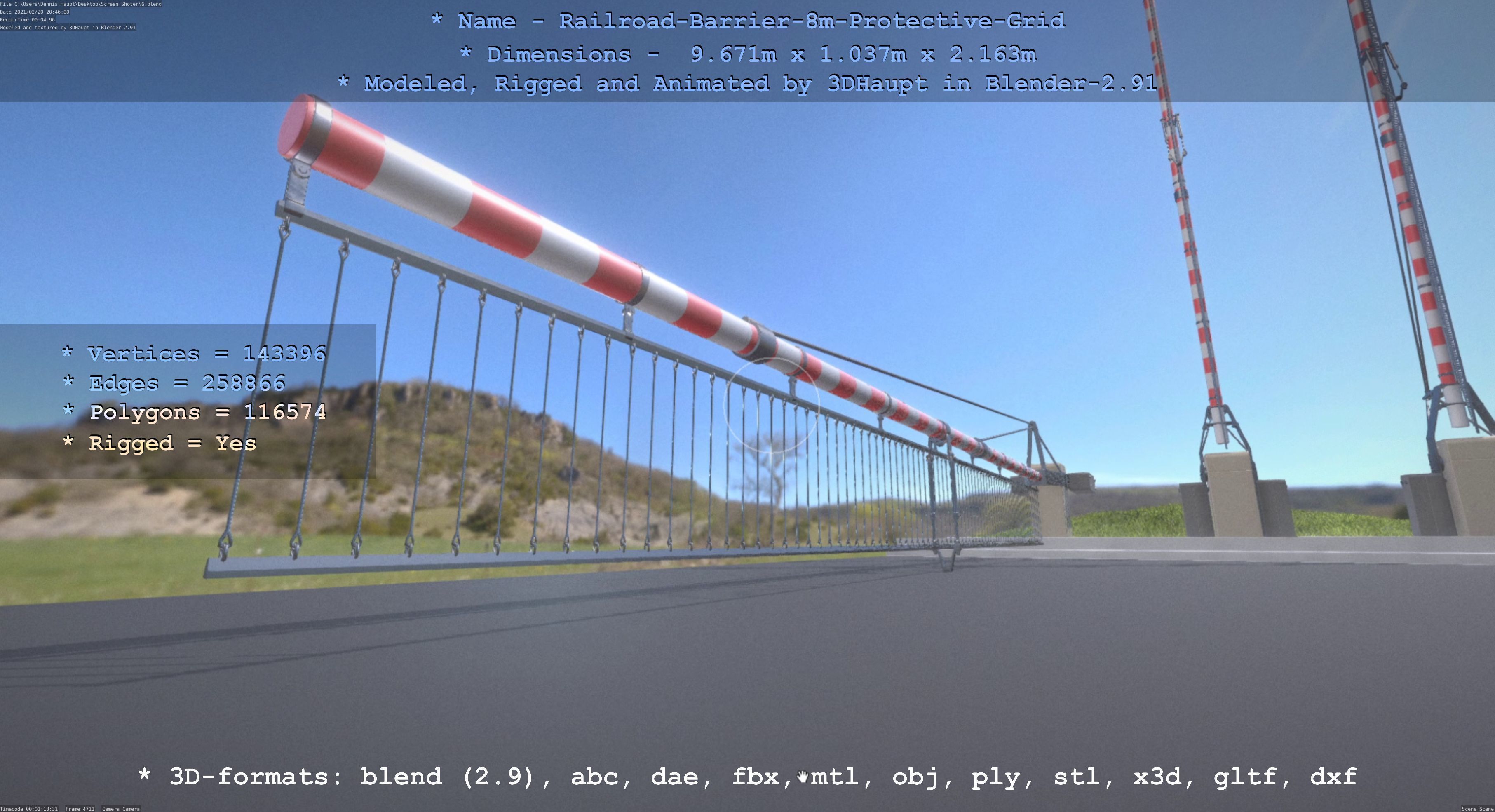 Railroad Barrier 8m High-Poly with Protective Grid 3D model_128