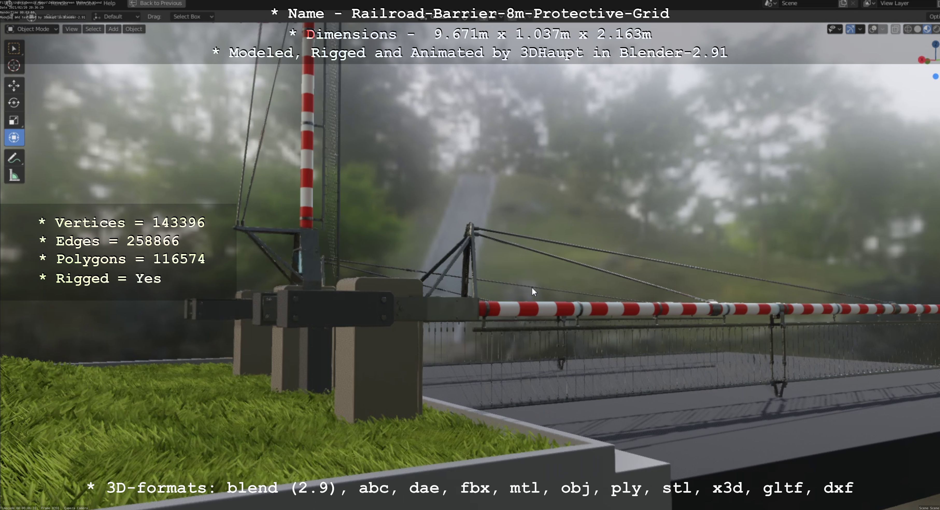Railroad Barrier 8m High-Poly with Protective Grid 3D model_31