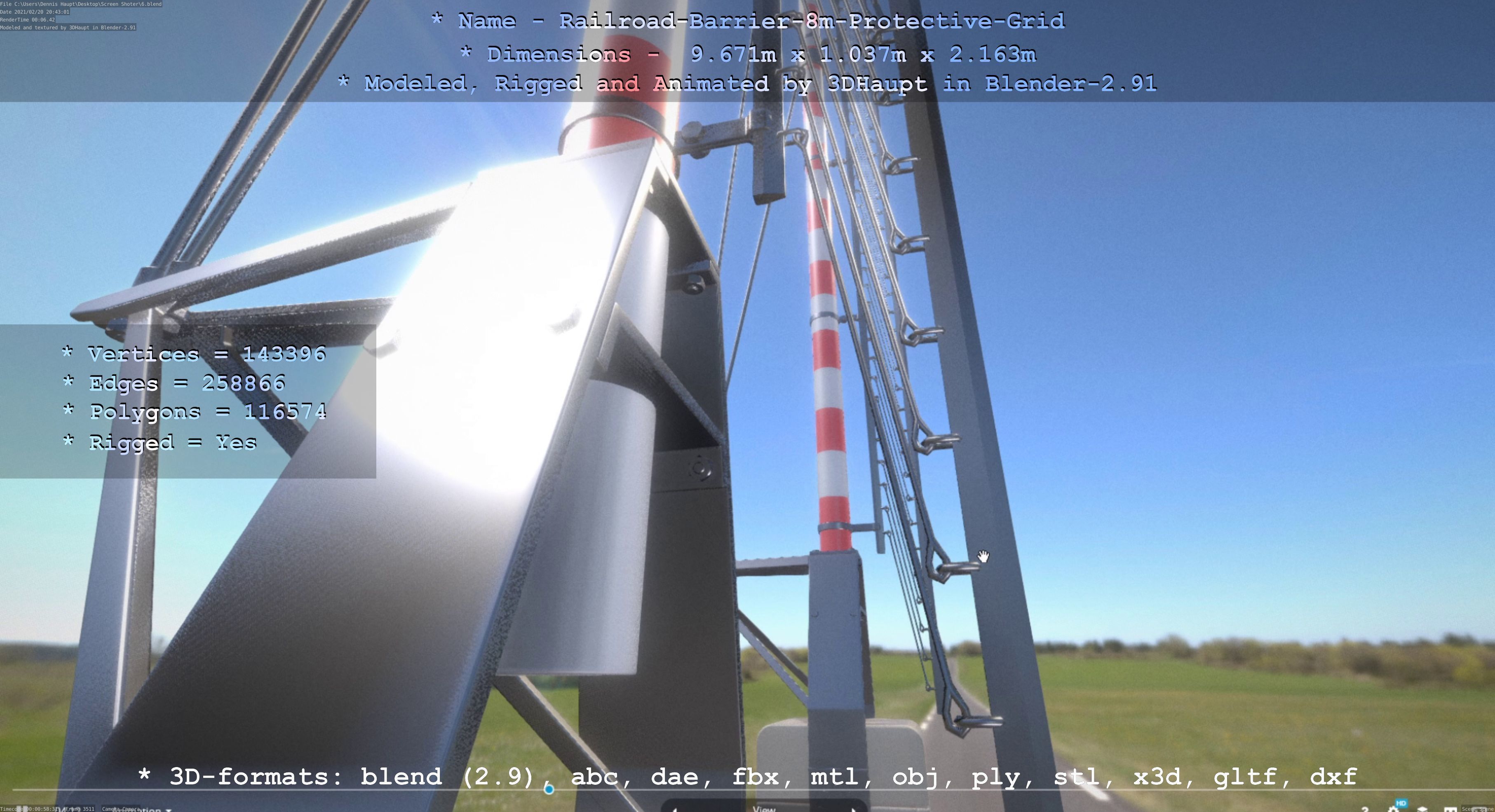 Railroad Barrier 8m High-Poly with Protective Grid 3D model_44