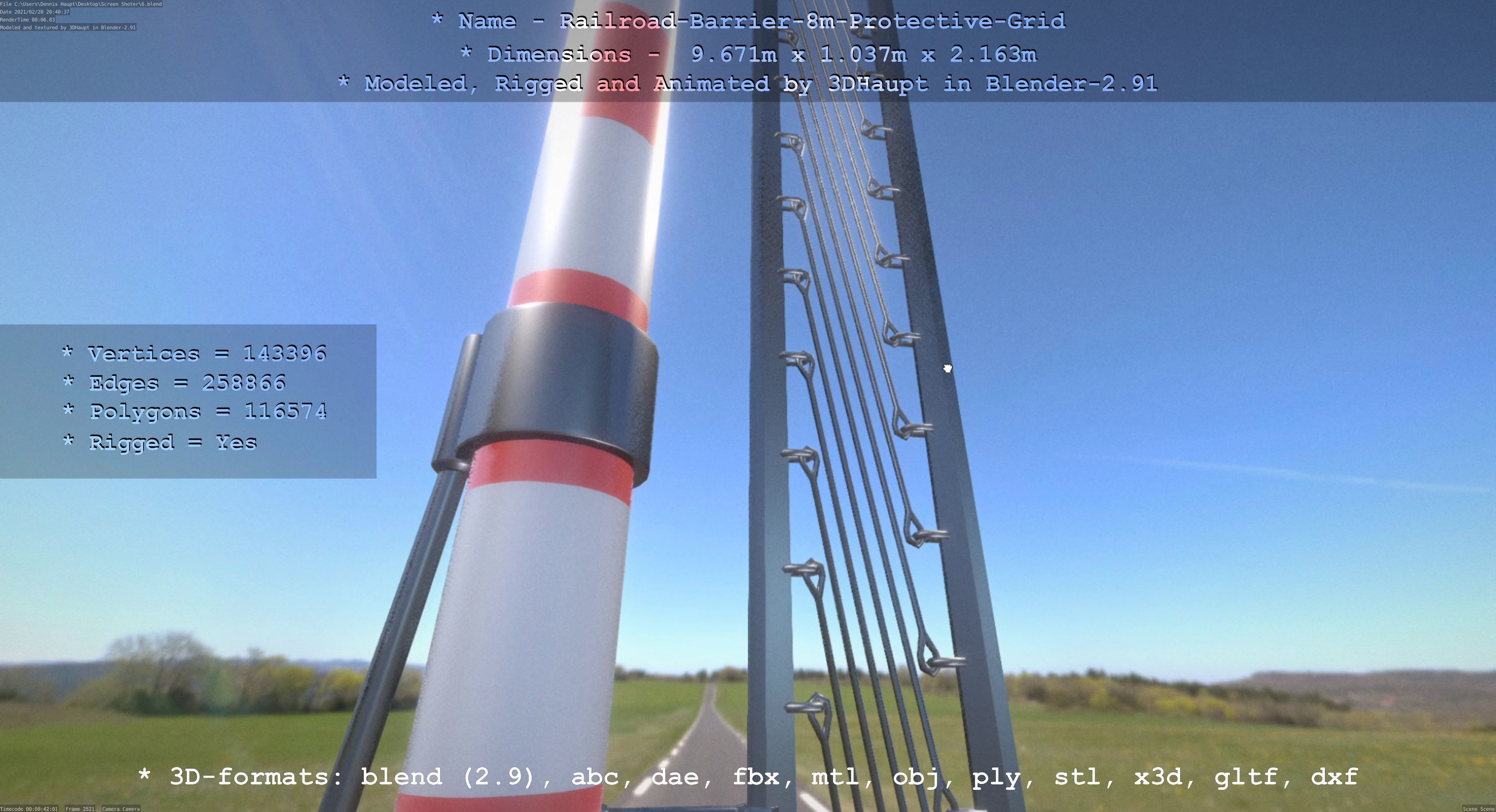 Railroad Barrier 8m High-Poly with Protective Grid 3D model_45