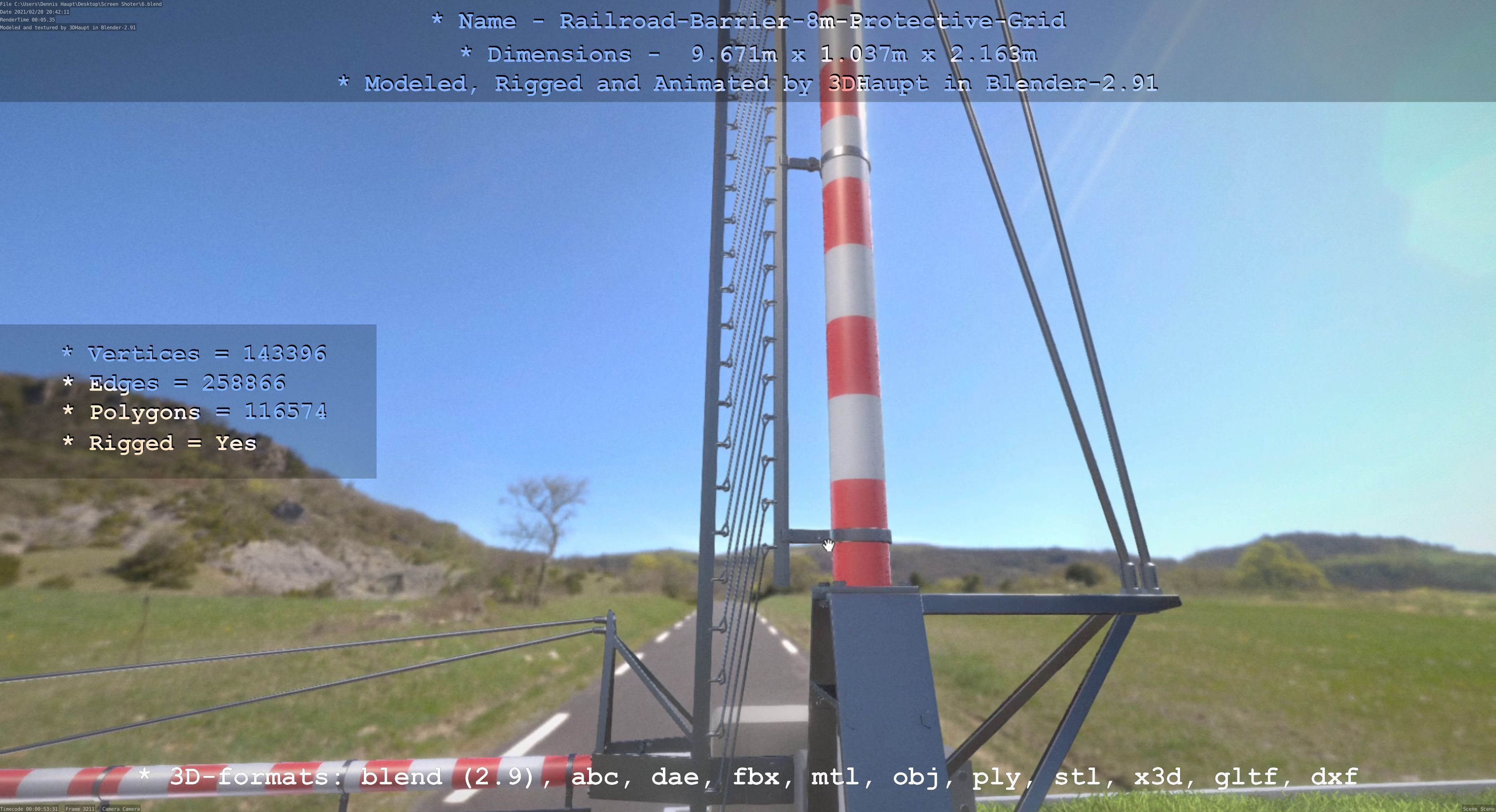 Railroad Barrier 8m High-Poly with Protective Grid 3D model_22