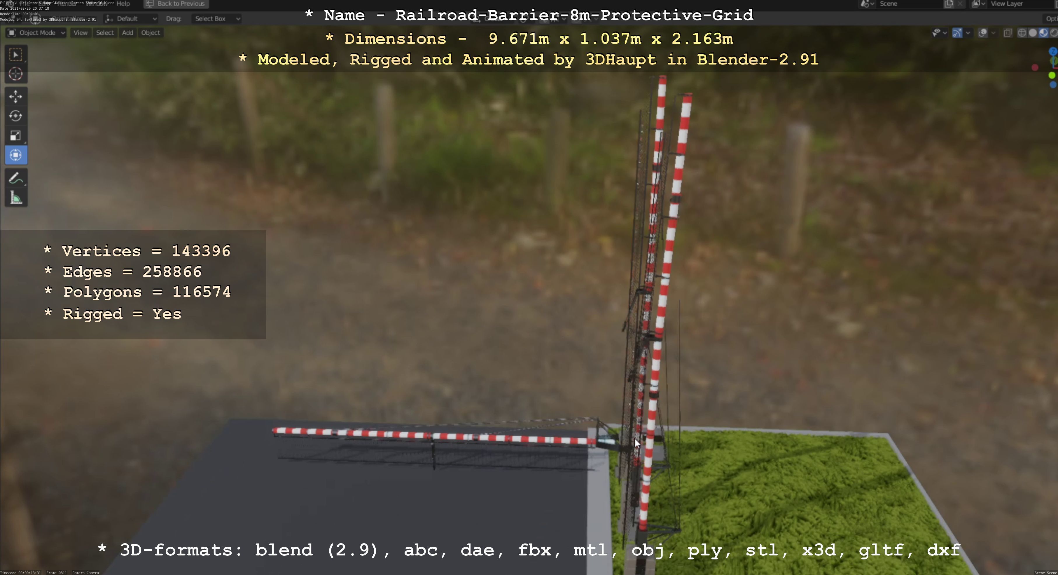 Railroad Barrier 8m High-Poly with Protective Grid 3D model_67
