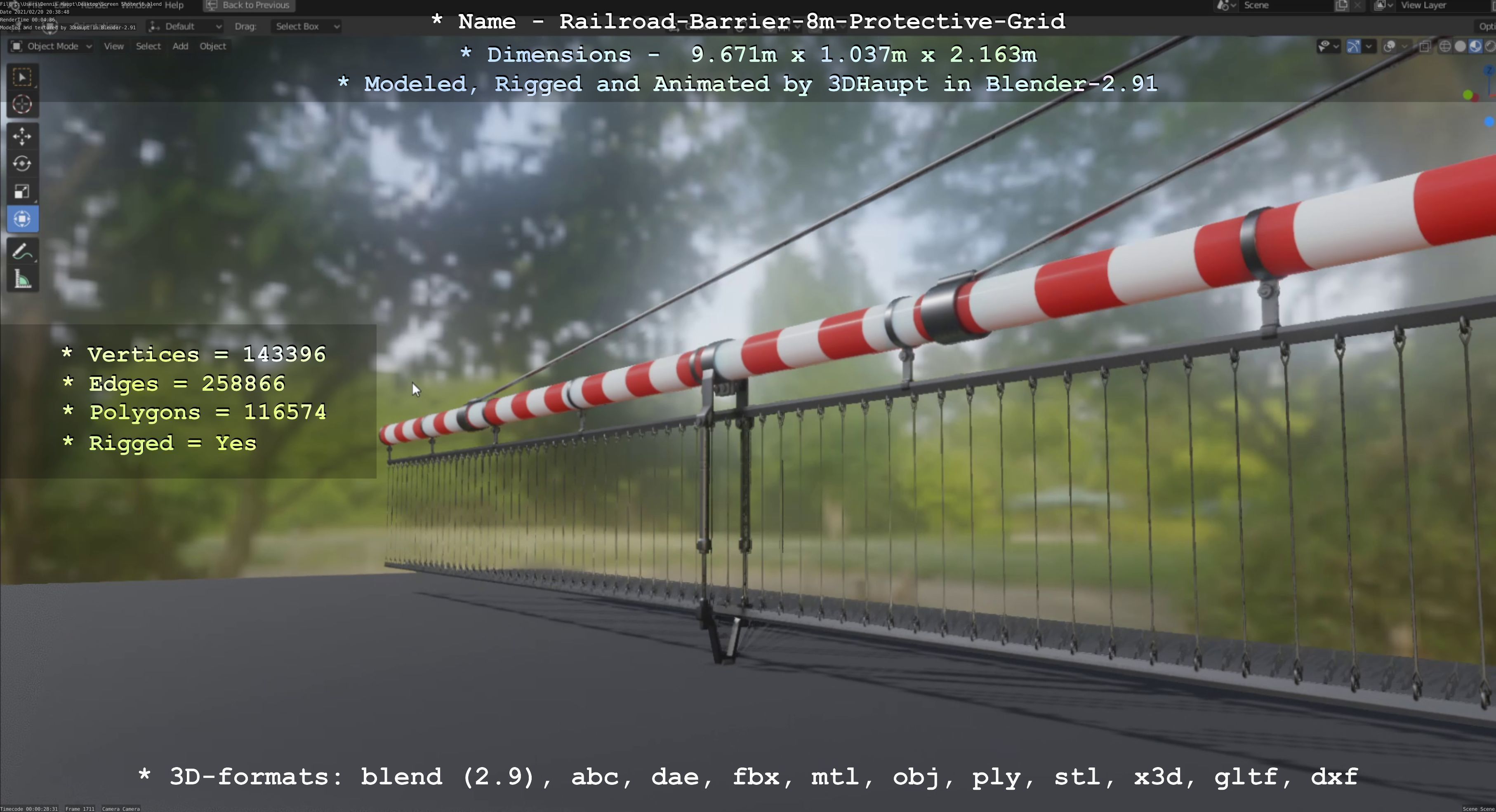 Railroad Barrier 8m High-Poly with Protective Grid 3D model_42