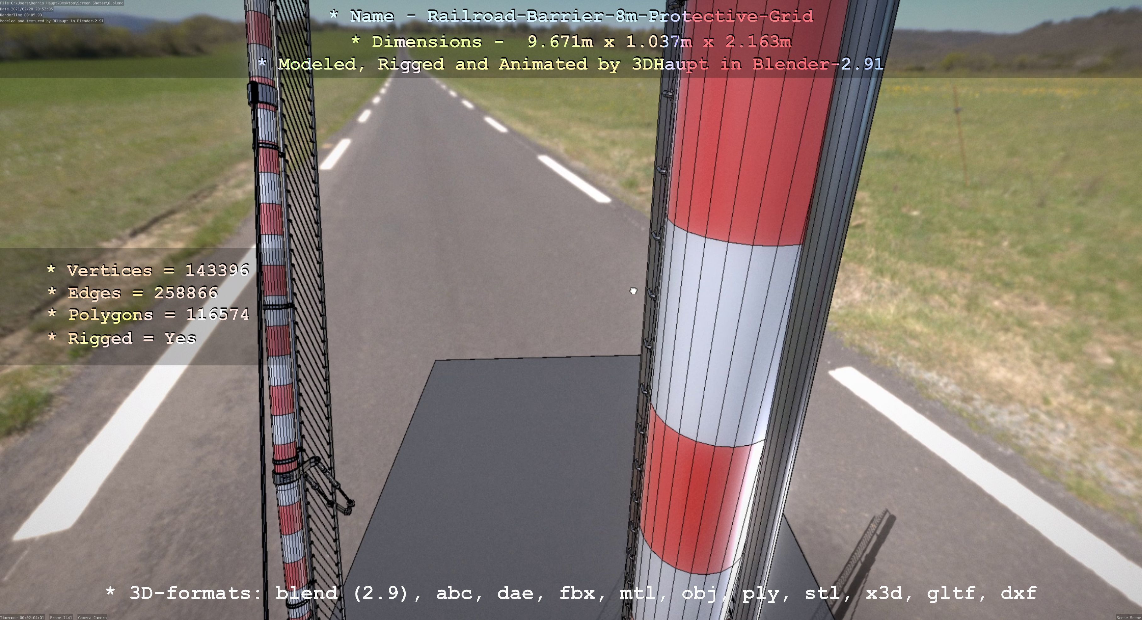 Railroad Barrier 8m High-Poly with Protective Grid 3D model_149
