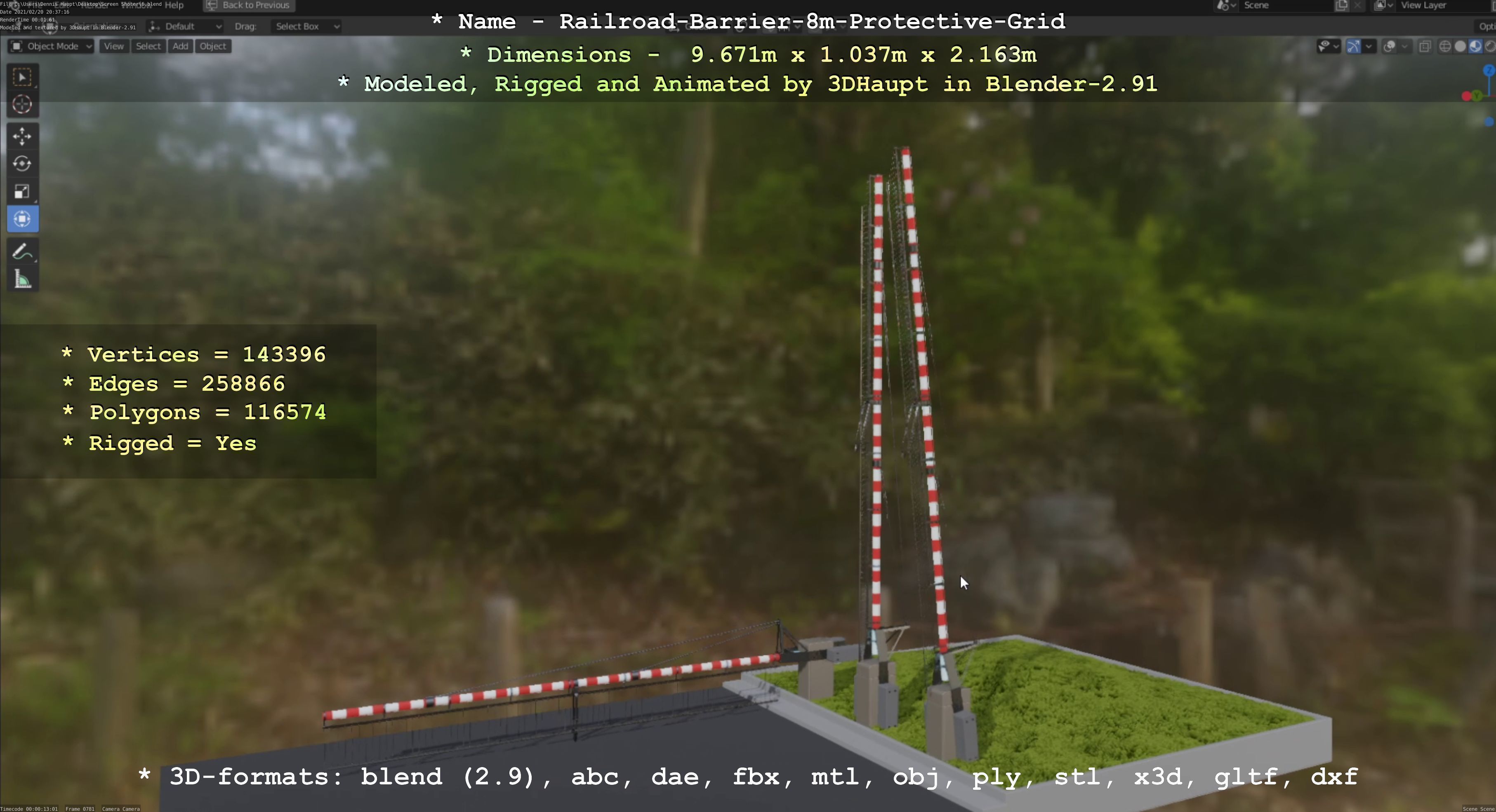 Railroad Barrier 8m High-Poly with Protective Grid 3D model_66