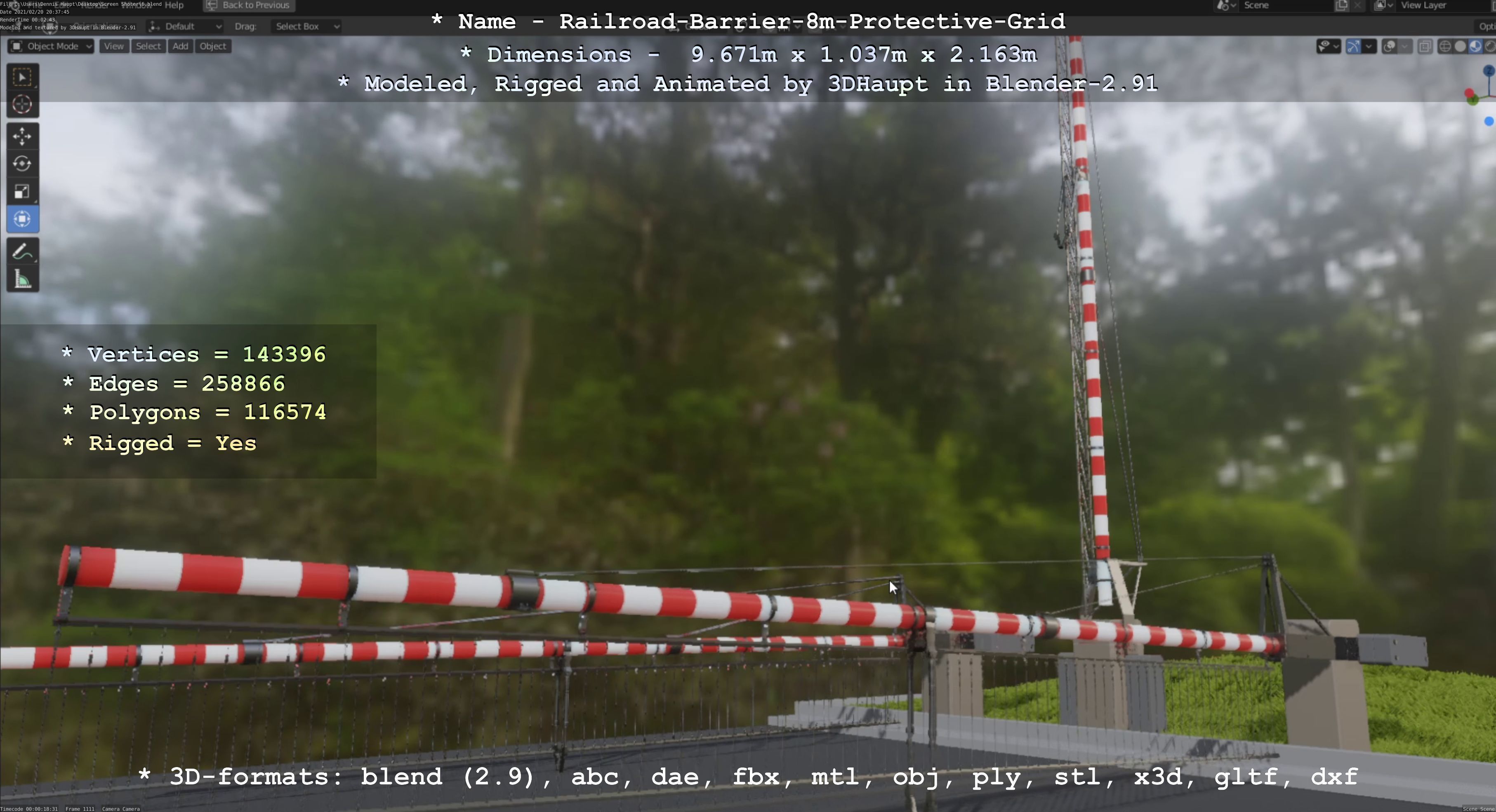 Railroad Barrier 8m High-Poly with Protective Grid 3D model_78