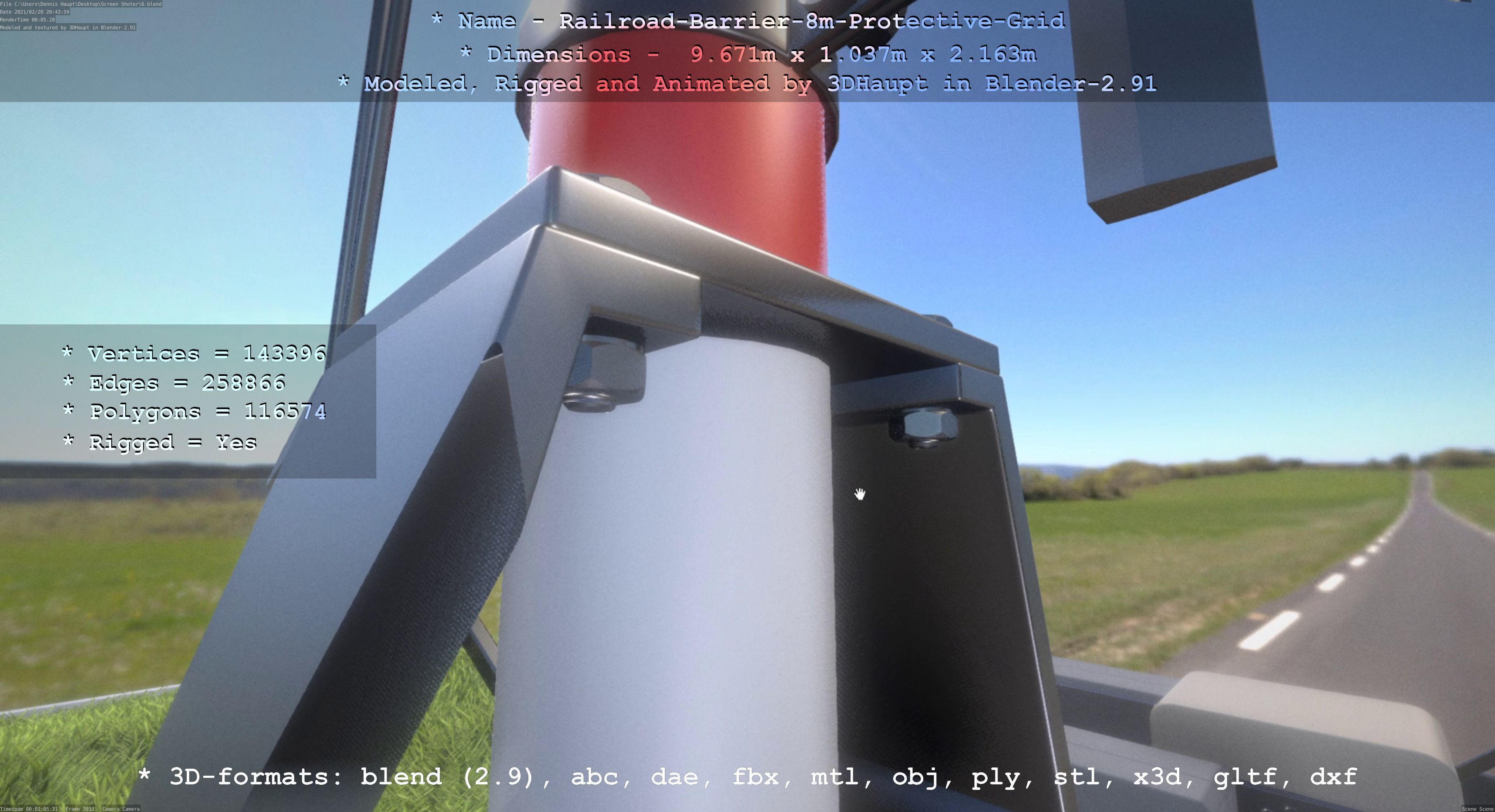 Railroad Barrier 8m High-Poly with Protective Grid 3D model_124