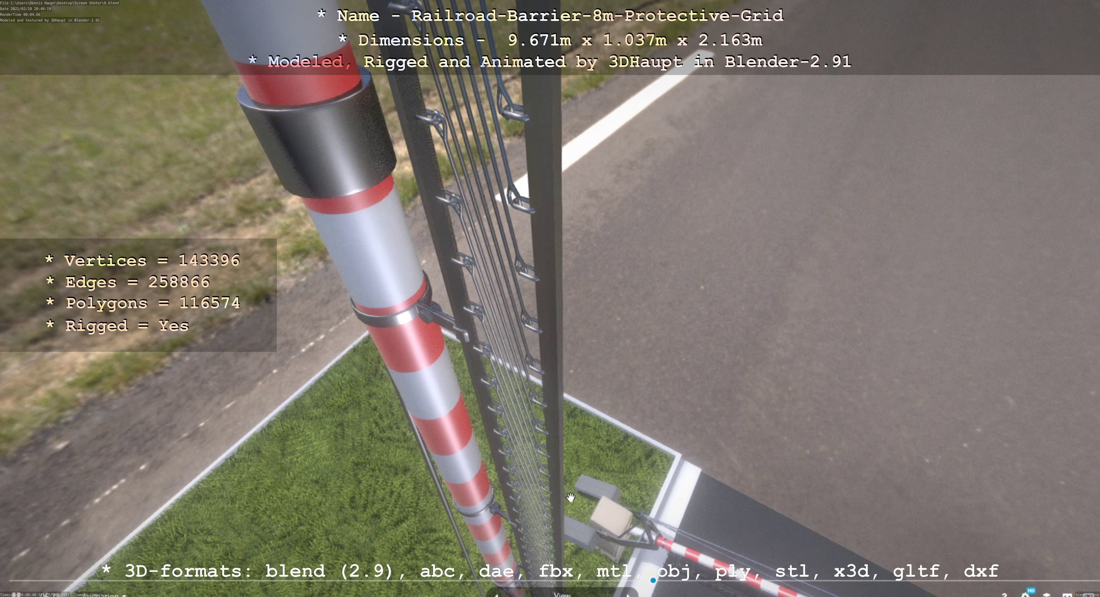 Railroad Barrier 8m High-Poly with Protective Grid 3D model_111