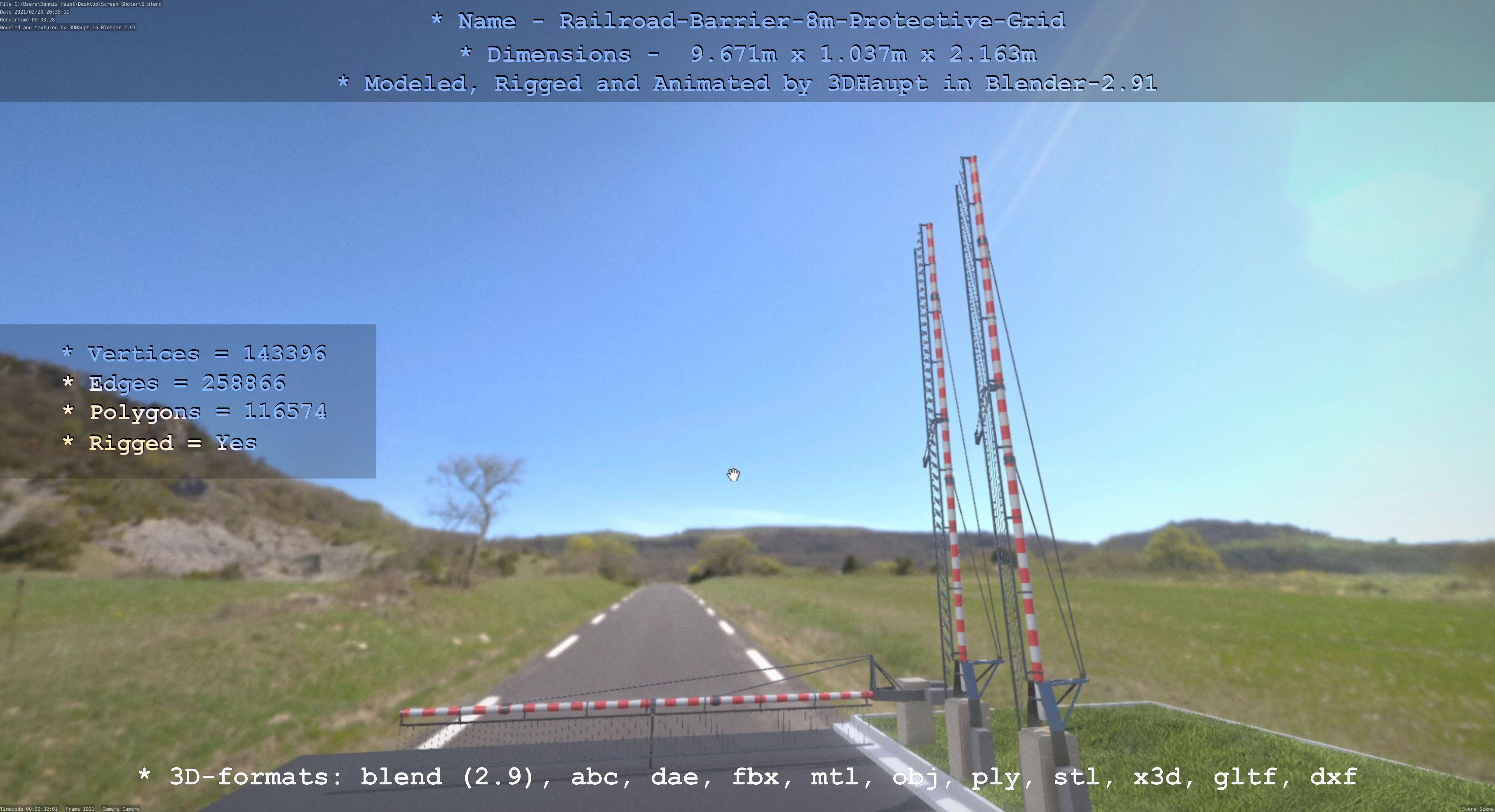 Railroad Barrier 8m High-Poly with Protective Grid 3D model_99