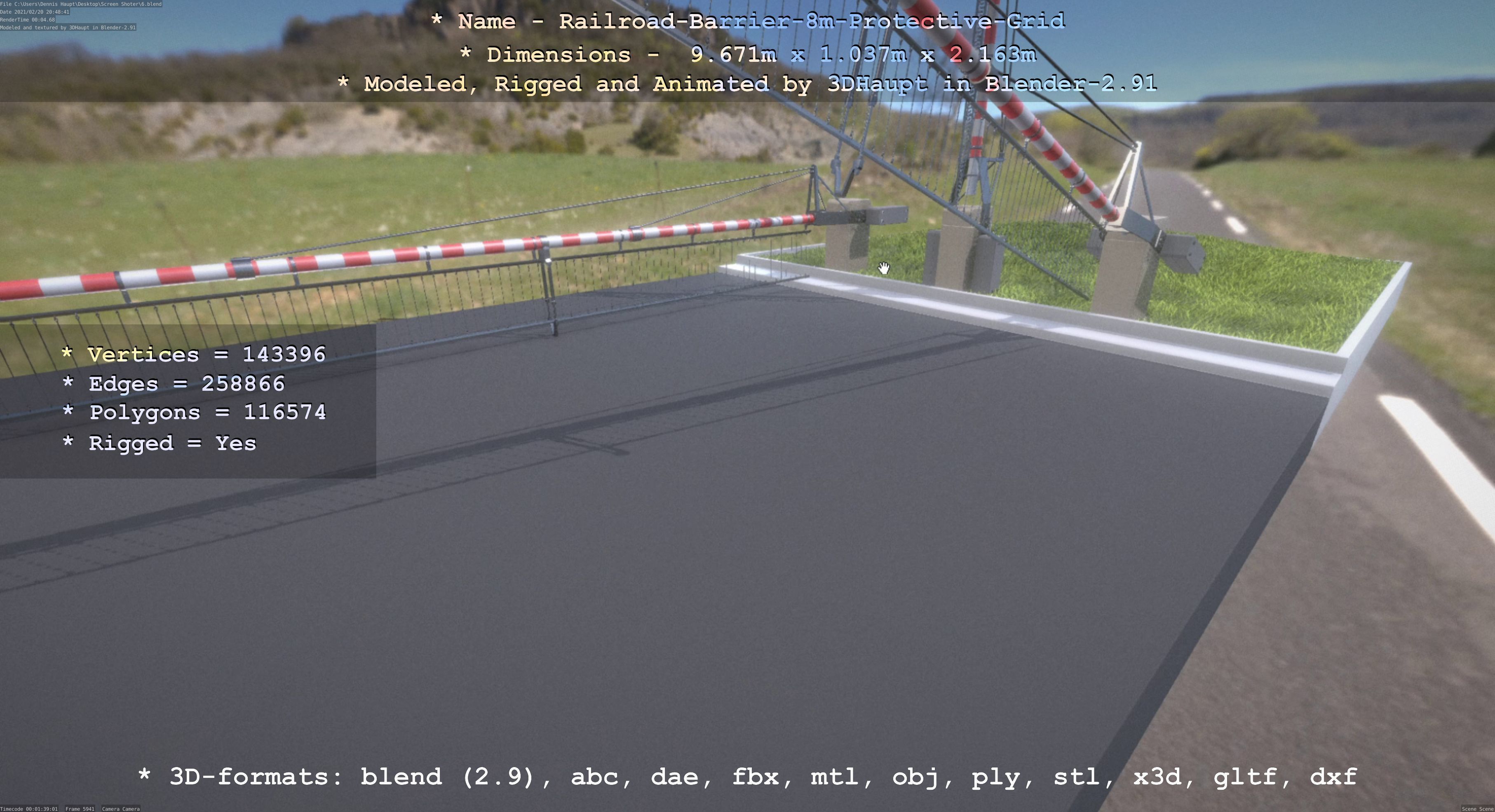 Railroad Barrier 8m High-Poly with Protective Grid 3D model_137