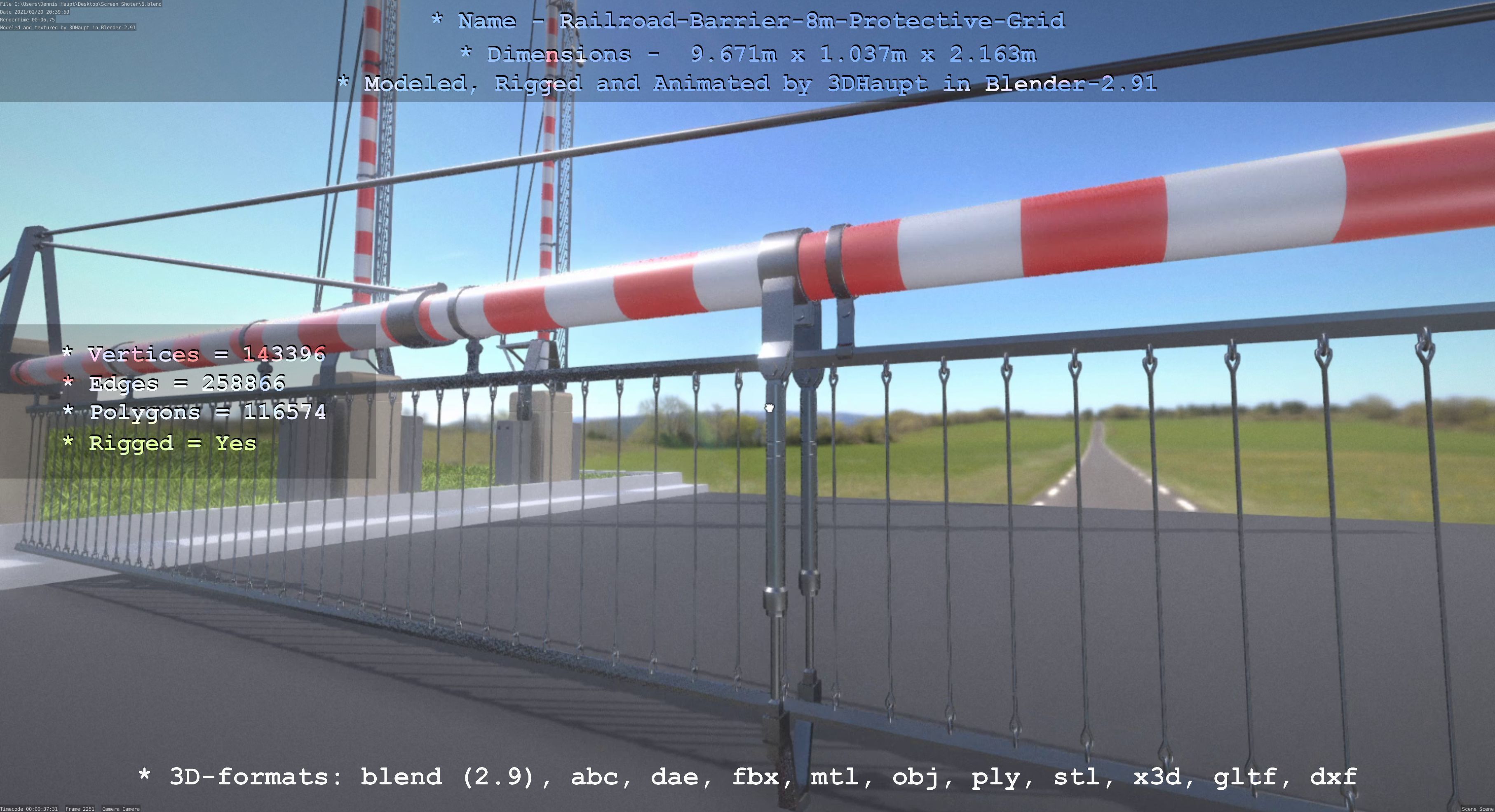 Railroad Barrier 8m High-Poly with Protective Grid 3D model_105