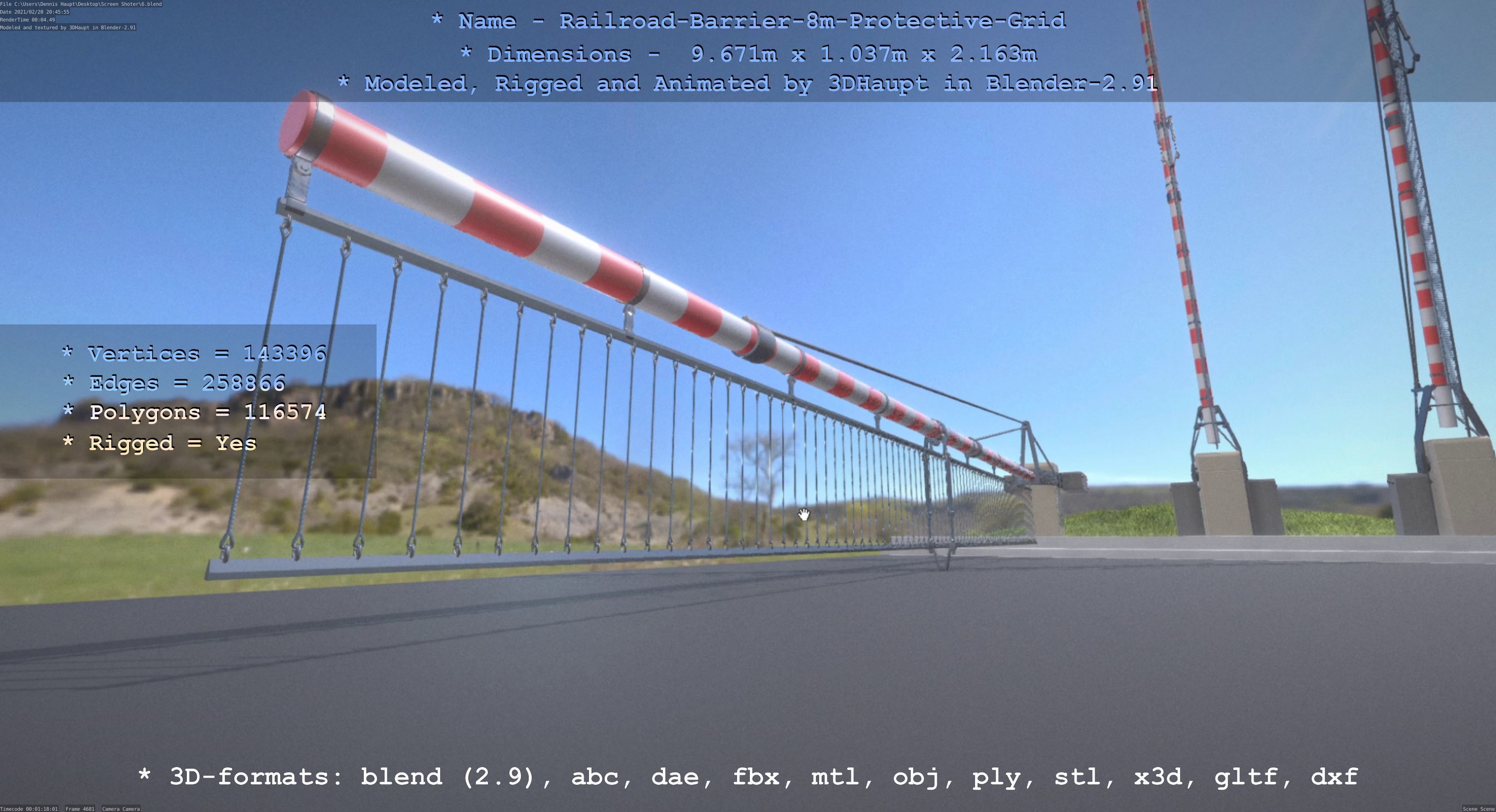 Railroad Barrier 8m High-Poly with Protective Grid 3D model_7