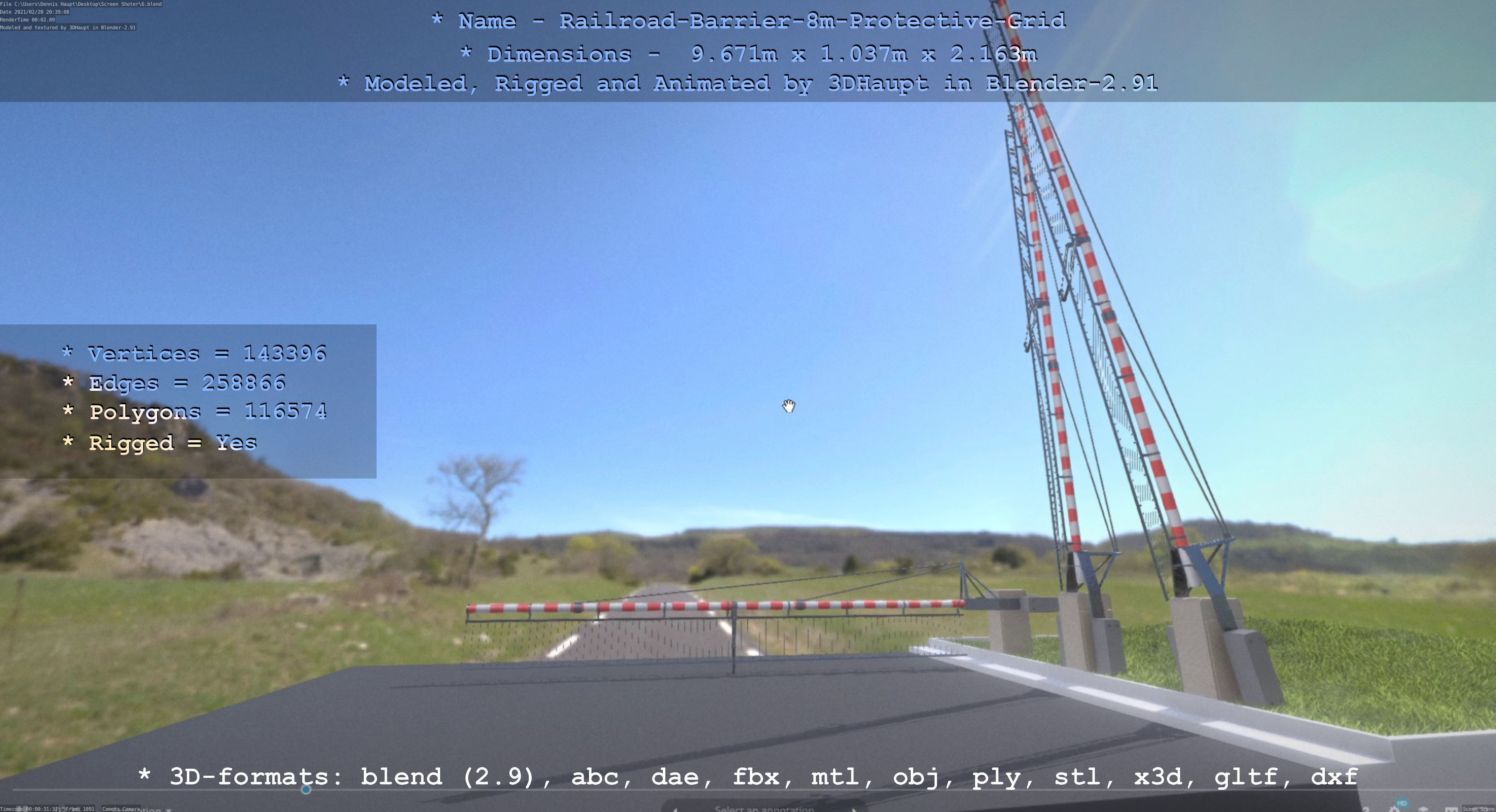 Railroad Barrier 8m High-Poly with Protective Grid 3D model_43