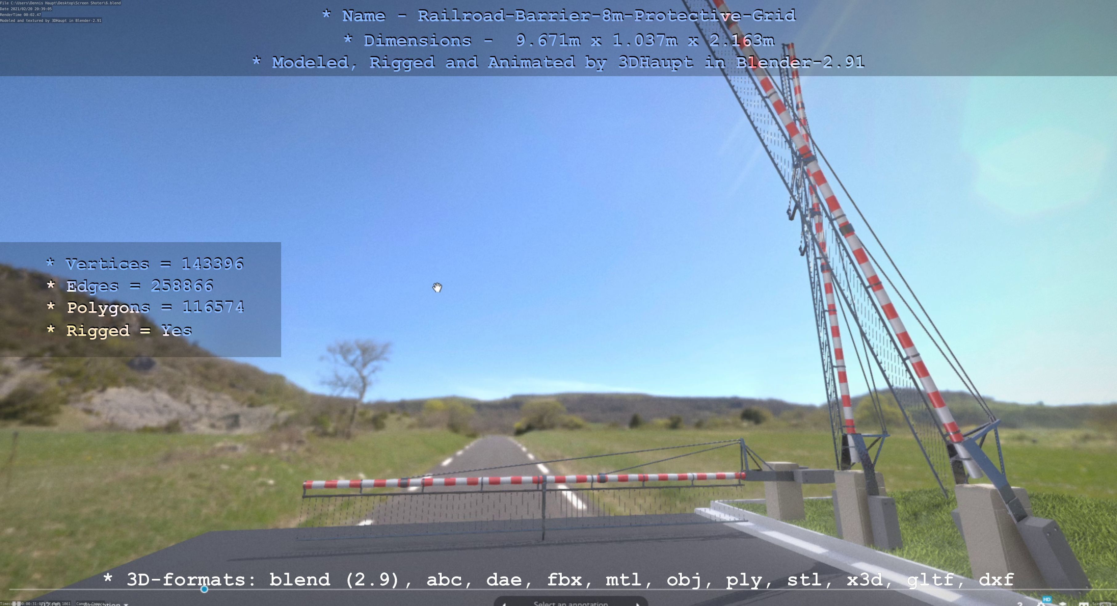 Railroad Barrier 8m High-Poly with Protective Grid 3D model_98