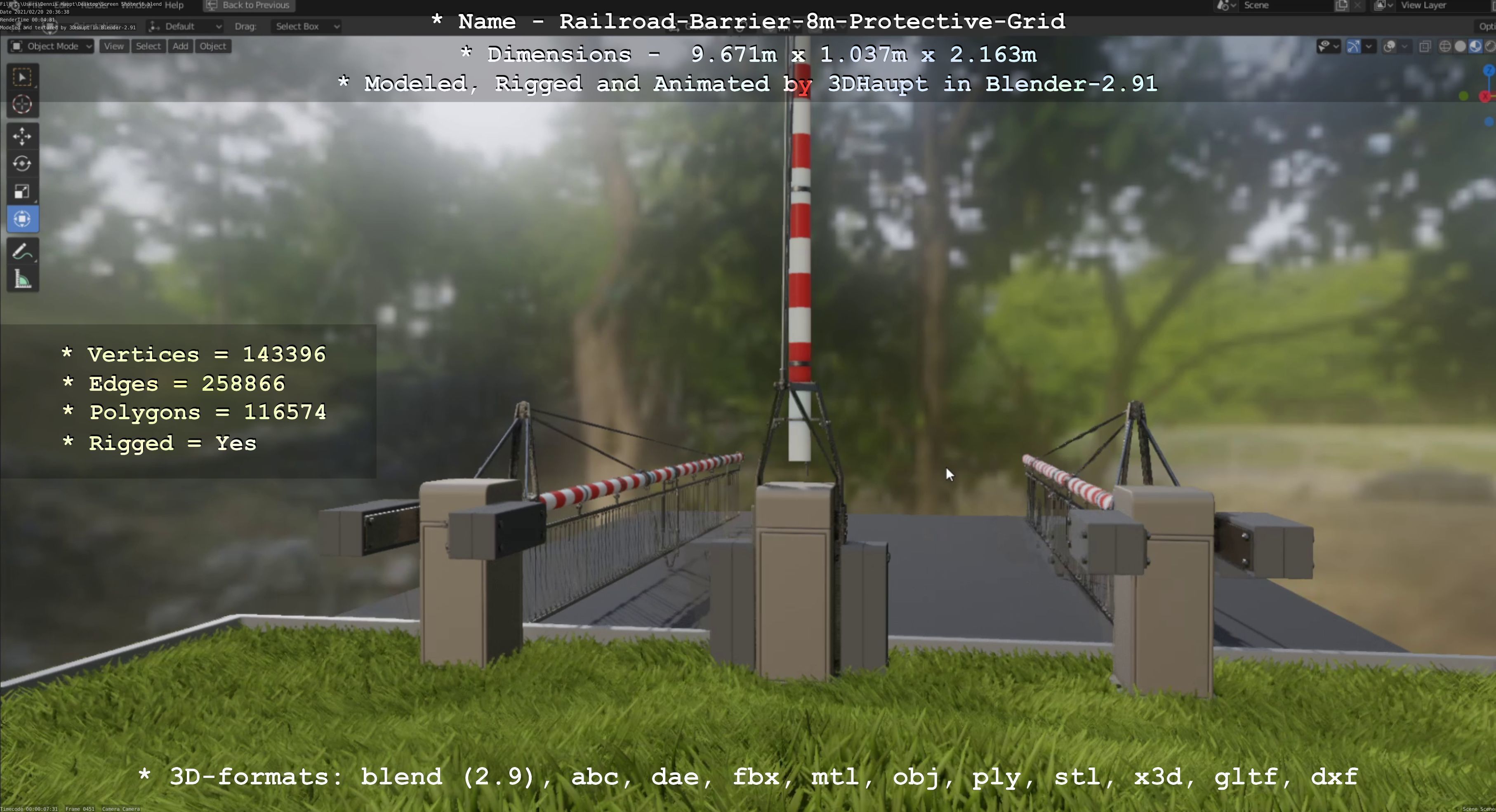 Railroad Barrier 8m High-Poly with Protective Grid 3D model_55