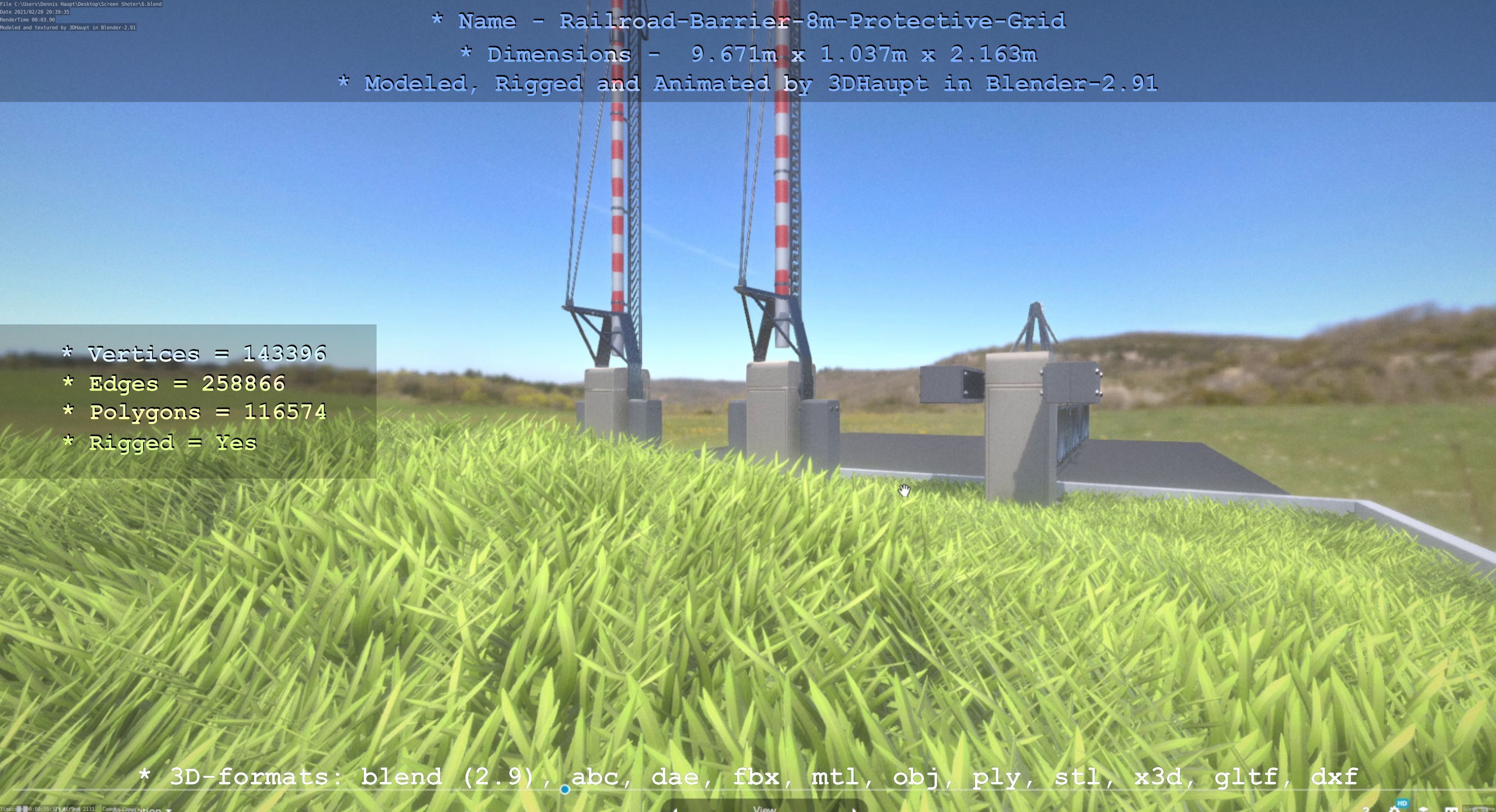 Railroad Barrier 8m High-Poly with Protective Grid 3D model_100