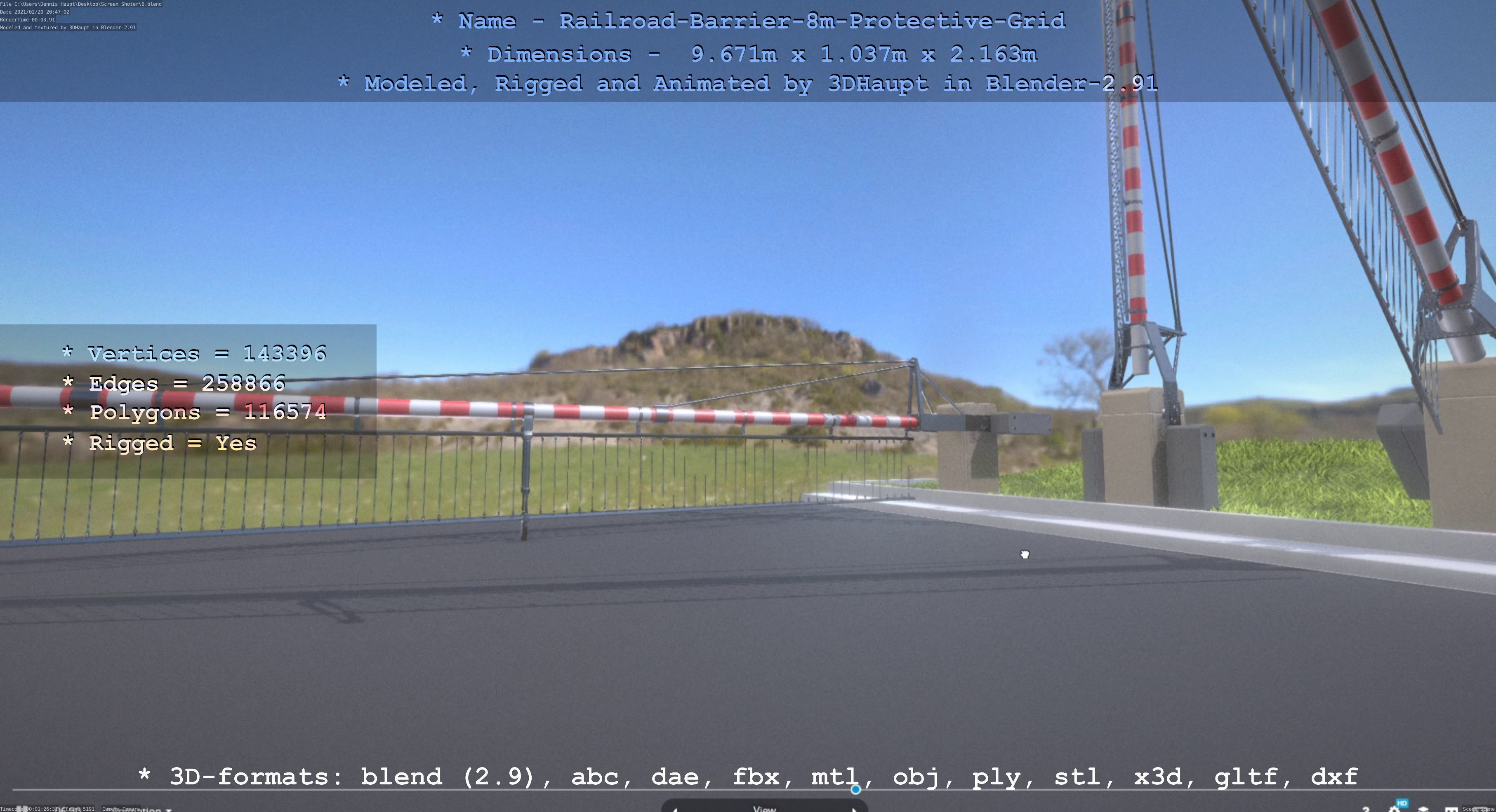 Railroad Barrier 8m High-Poly with Protective Grid 3D model_131