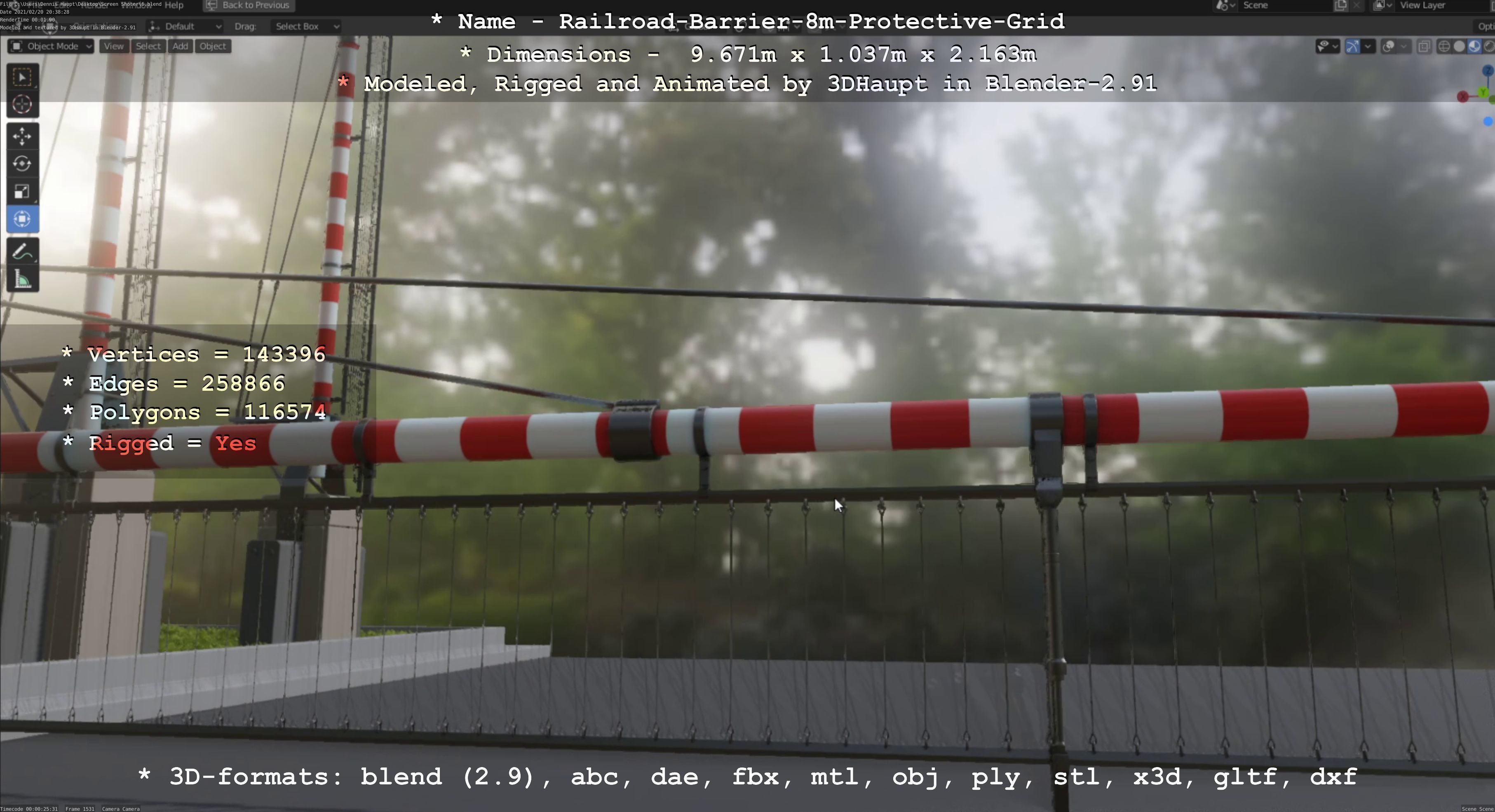 Railroad Barrier 8m High-Poly with Protective Grid 3D model_89