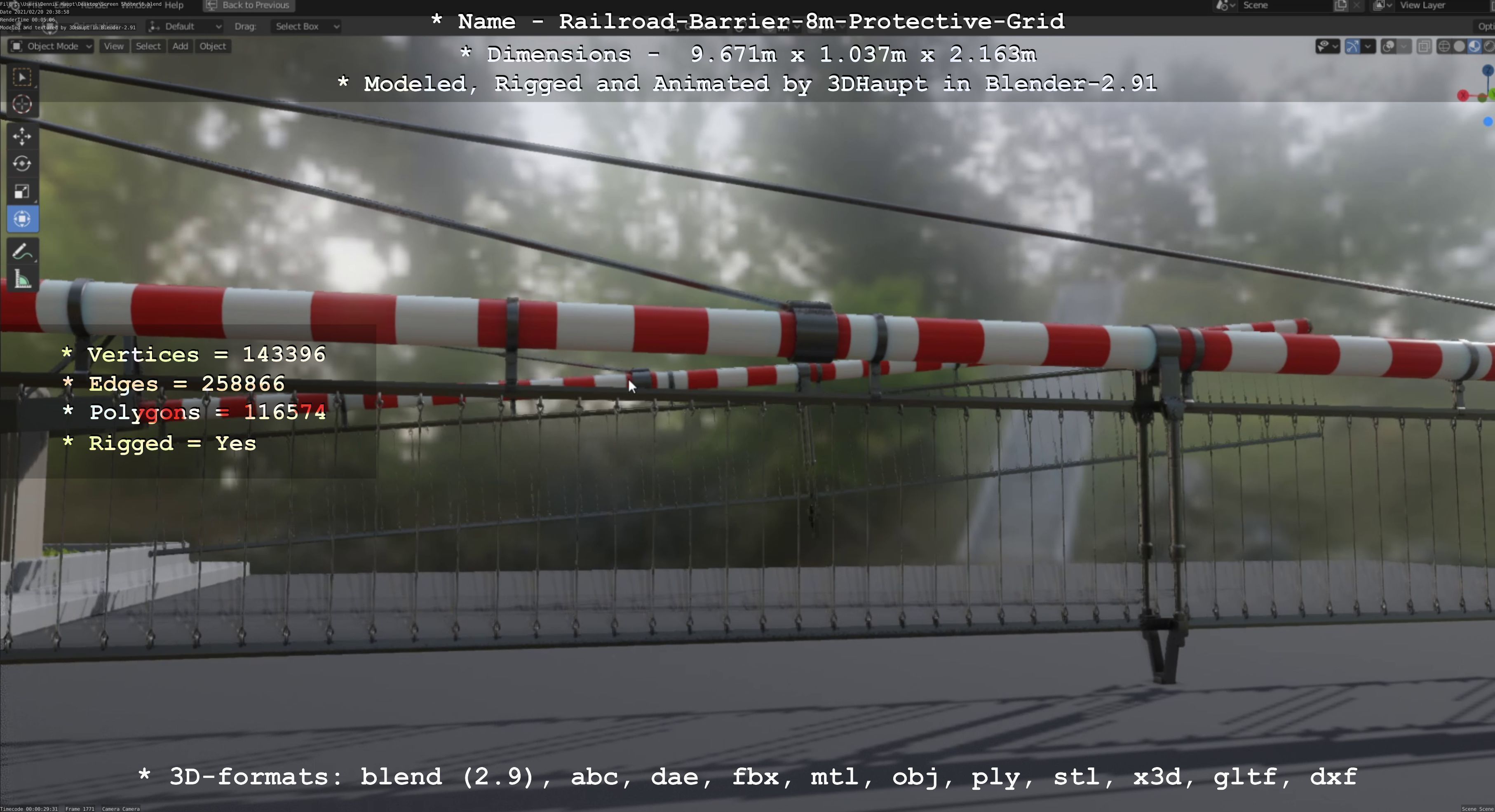 Railroad Barrier 8m High-Poly with Protective Grid 3D model_97
