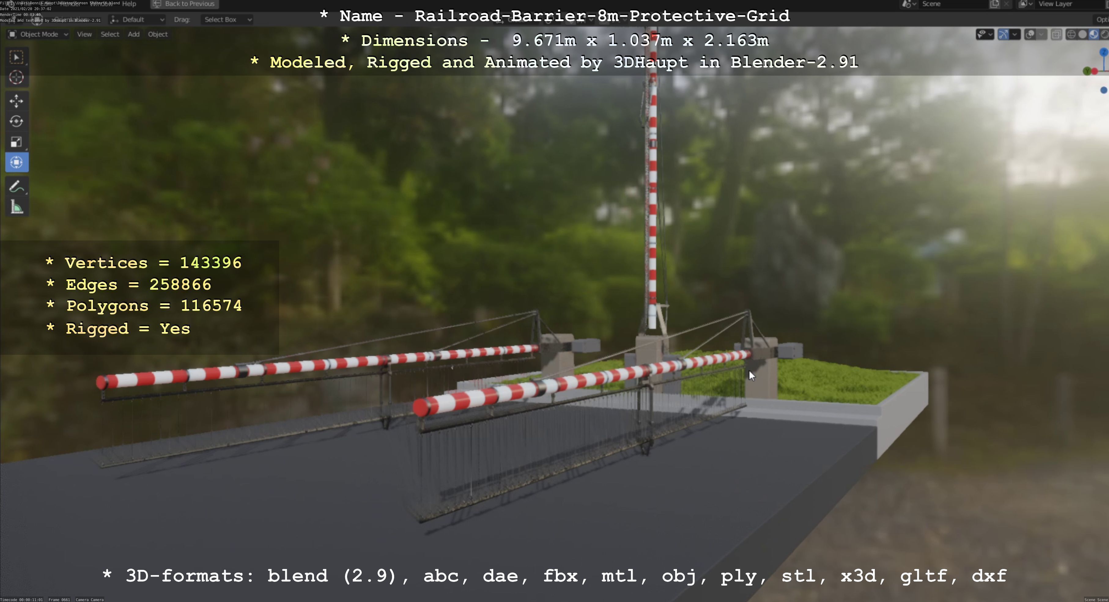 Railroad Barrier 8m High-Poly with Protective Grid 3D model_63