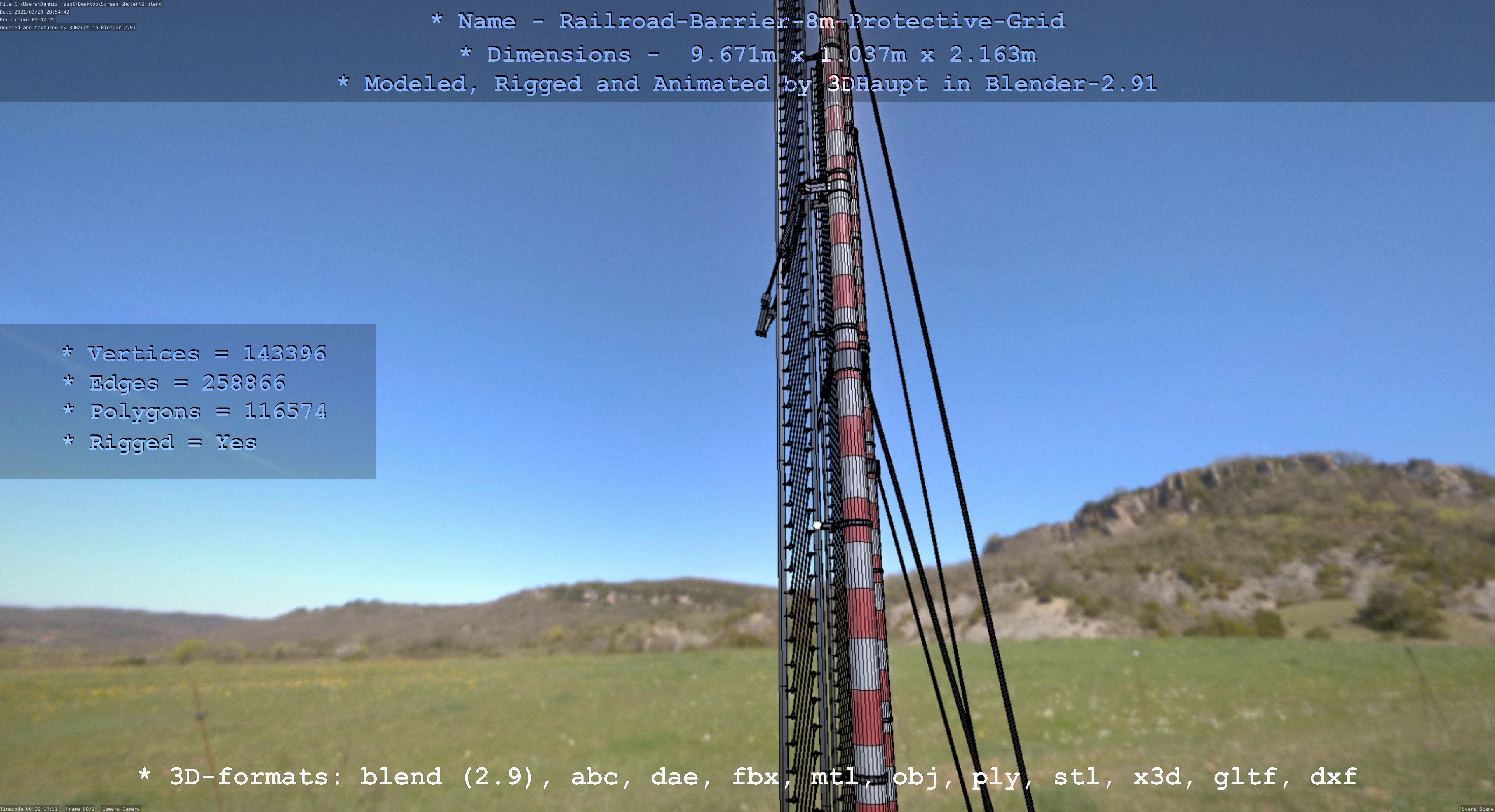 Railroad Barrier 8m High-Poly with Protective Grid 3D model_58