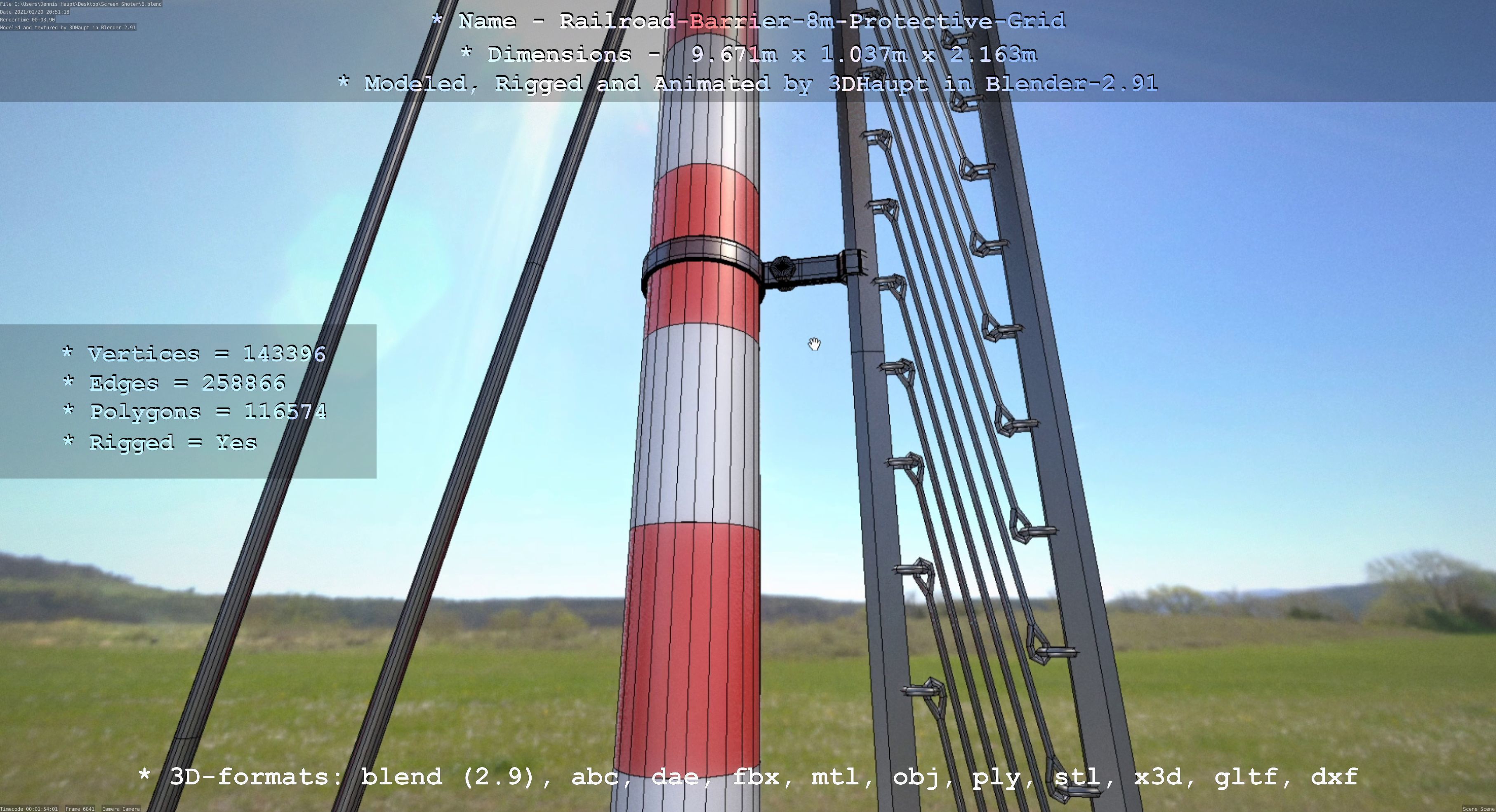 Railroad Barrier 8m High-Poly with Protective Grid 3D model_145