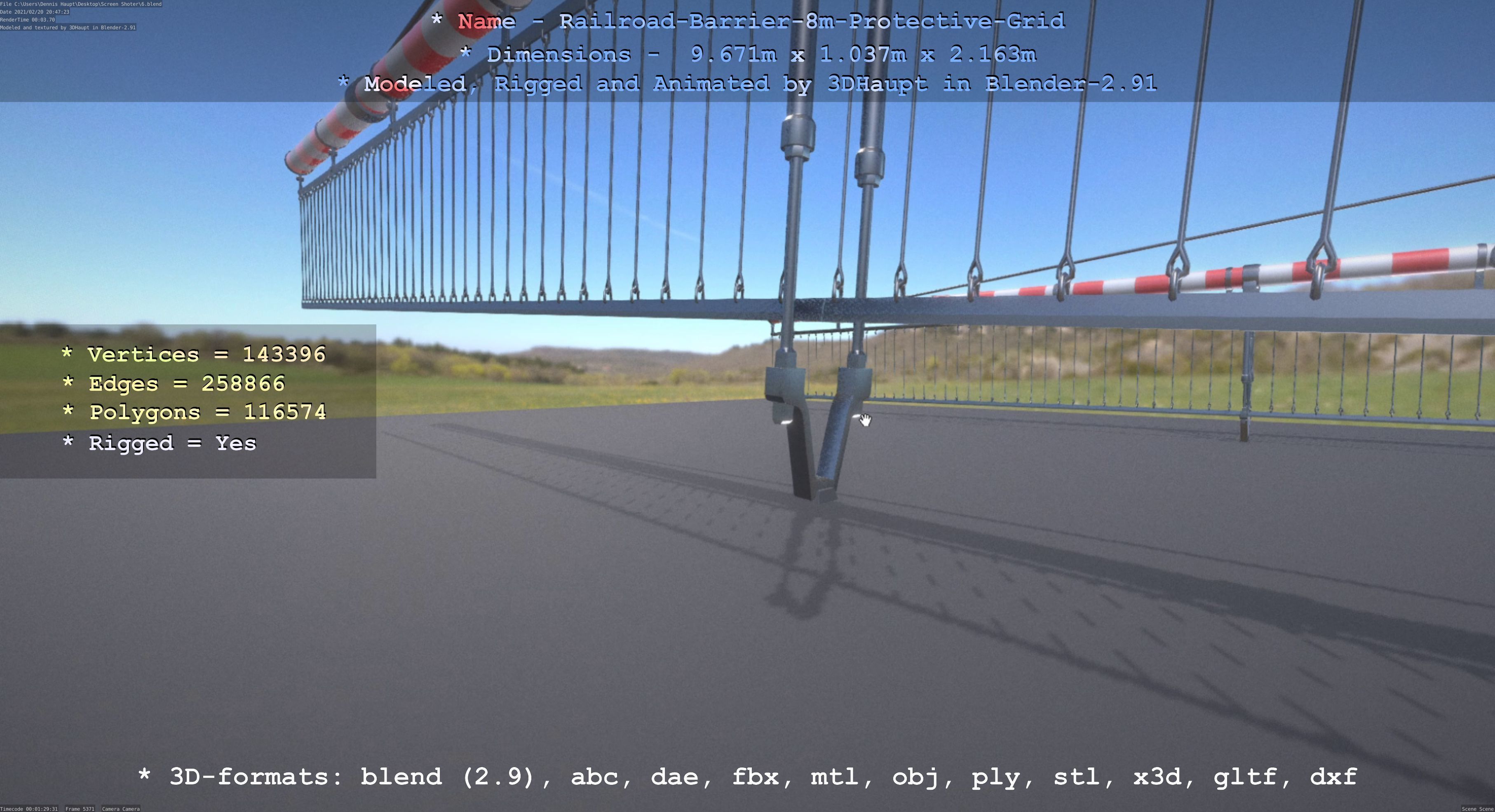 Railroad Barrier 8m High-Poly with Protective Grid 3D model_134