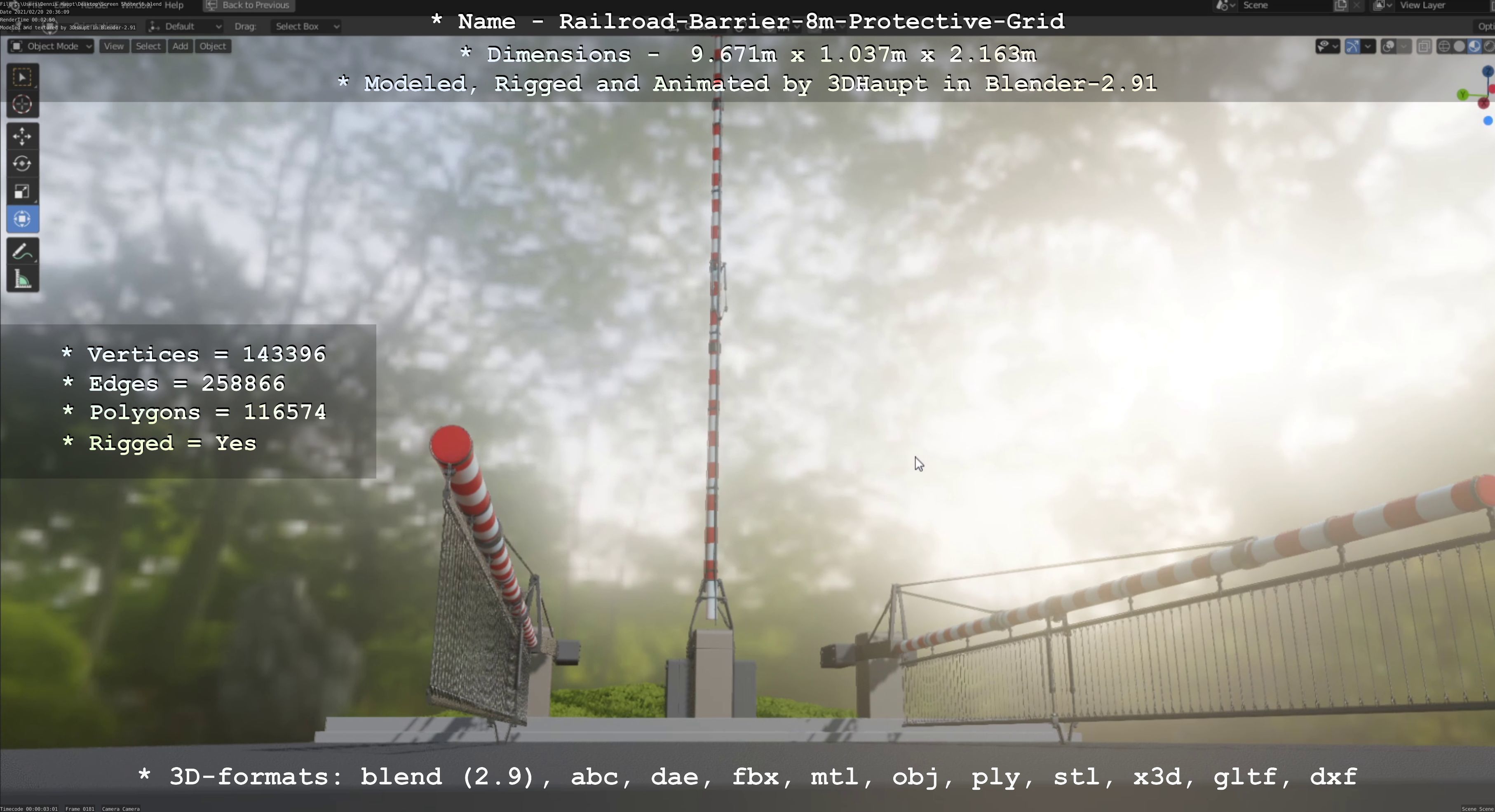 Railroad Barrier 8m High-Poly with Protective Grid 3D model_102