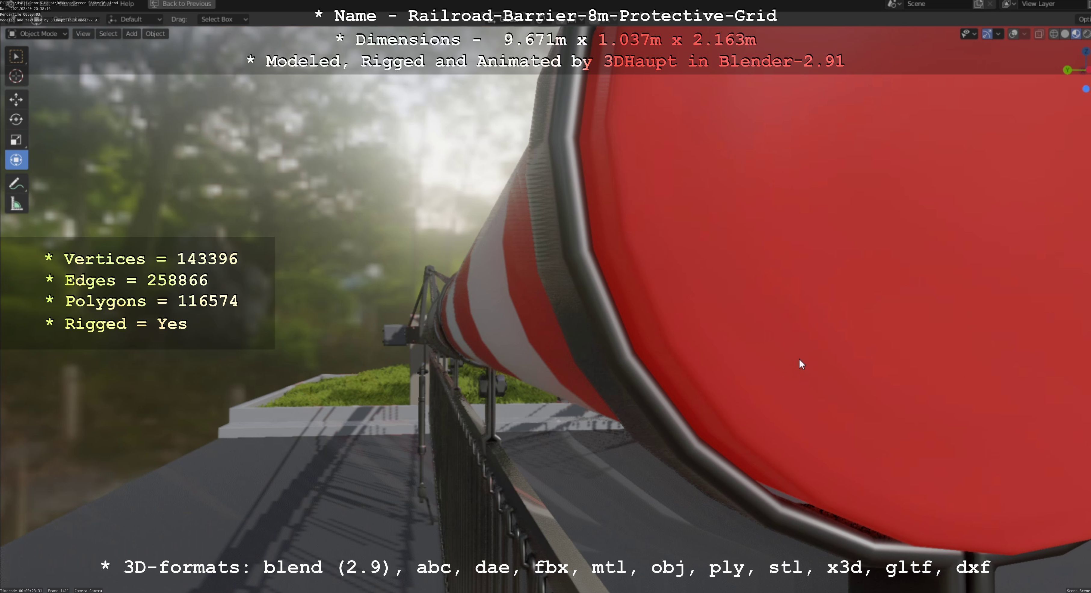 Railroad Barrier 8m High-Poly with Protective Grid 3D model_87